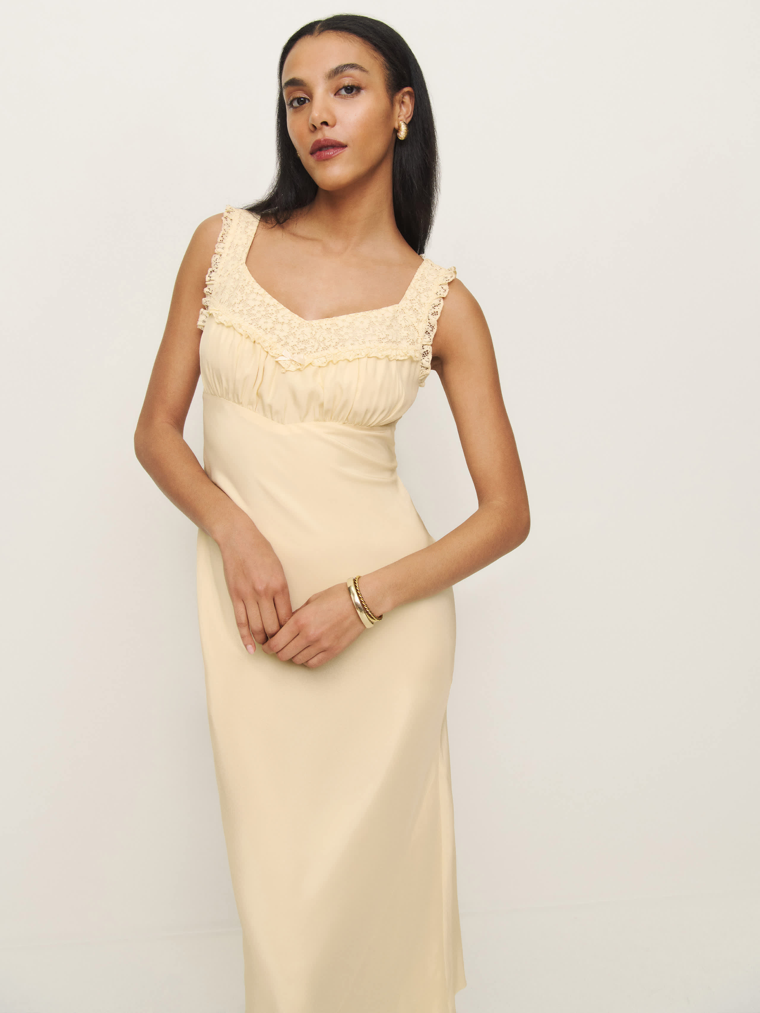 Reformation Hildie Silk Dress In Sugar