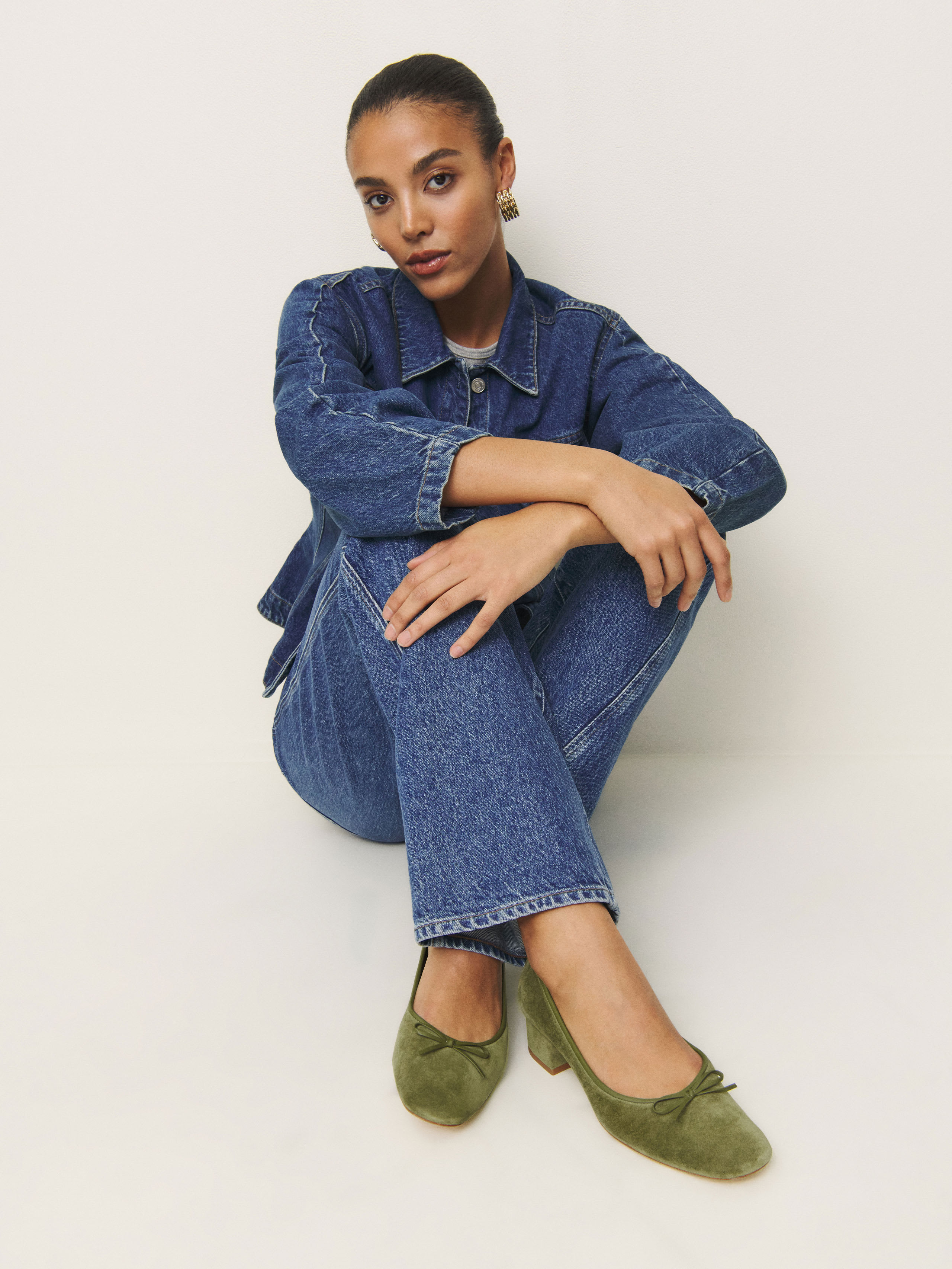 Reformation Terry Ballet Pump In Avocado Suede