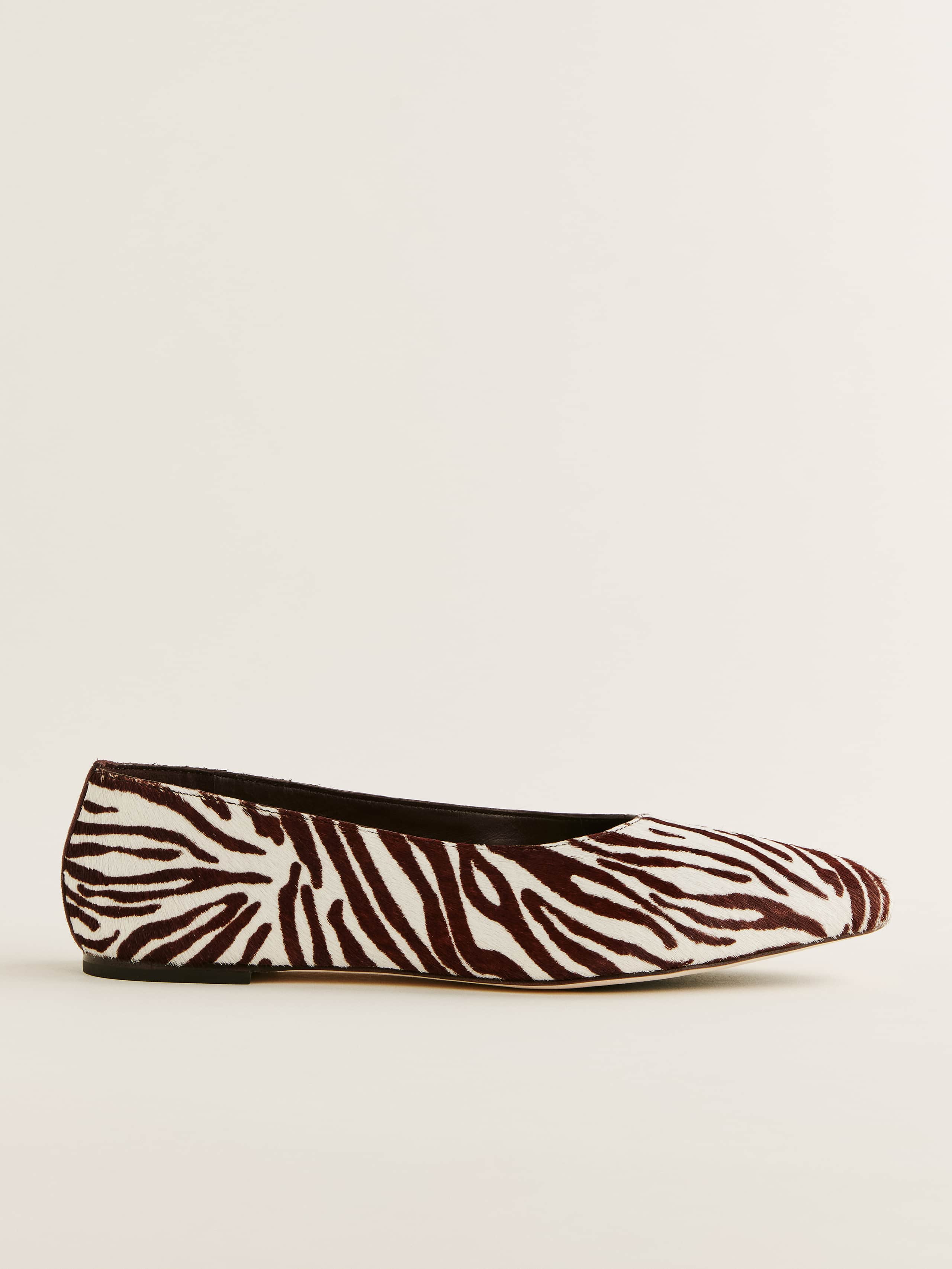 Reformation Maren Ballet Flat In Zebra Haircalf