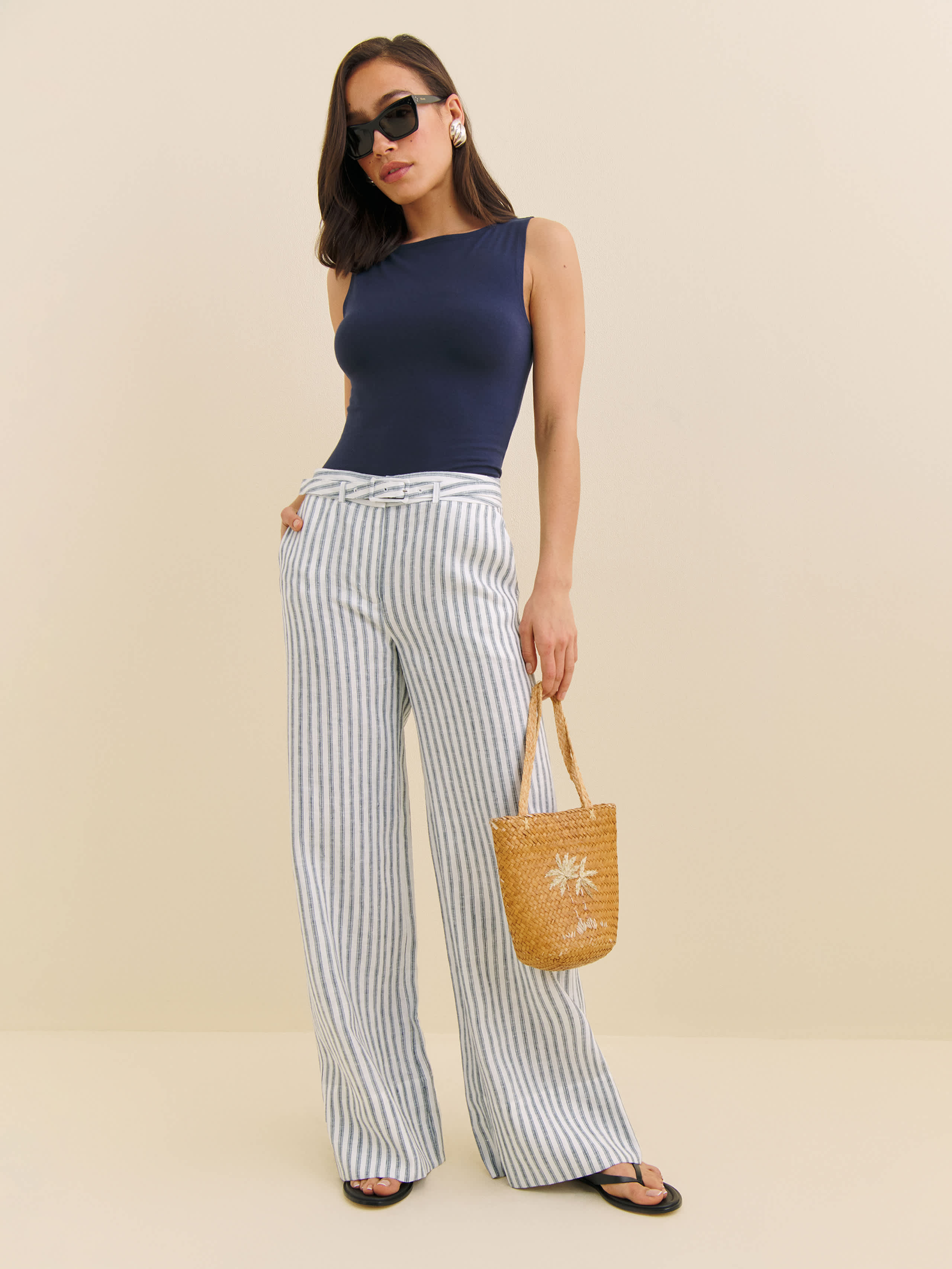 Reformation Banks Linen High Rise Wide Leg Pant In Ivoire