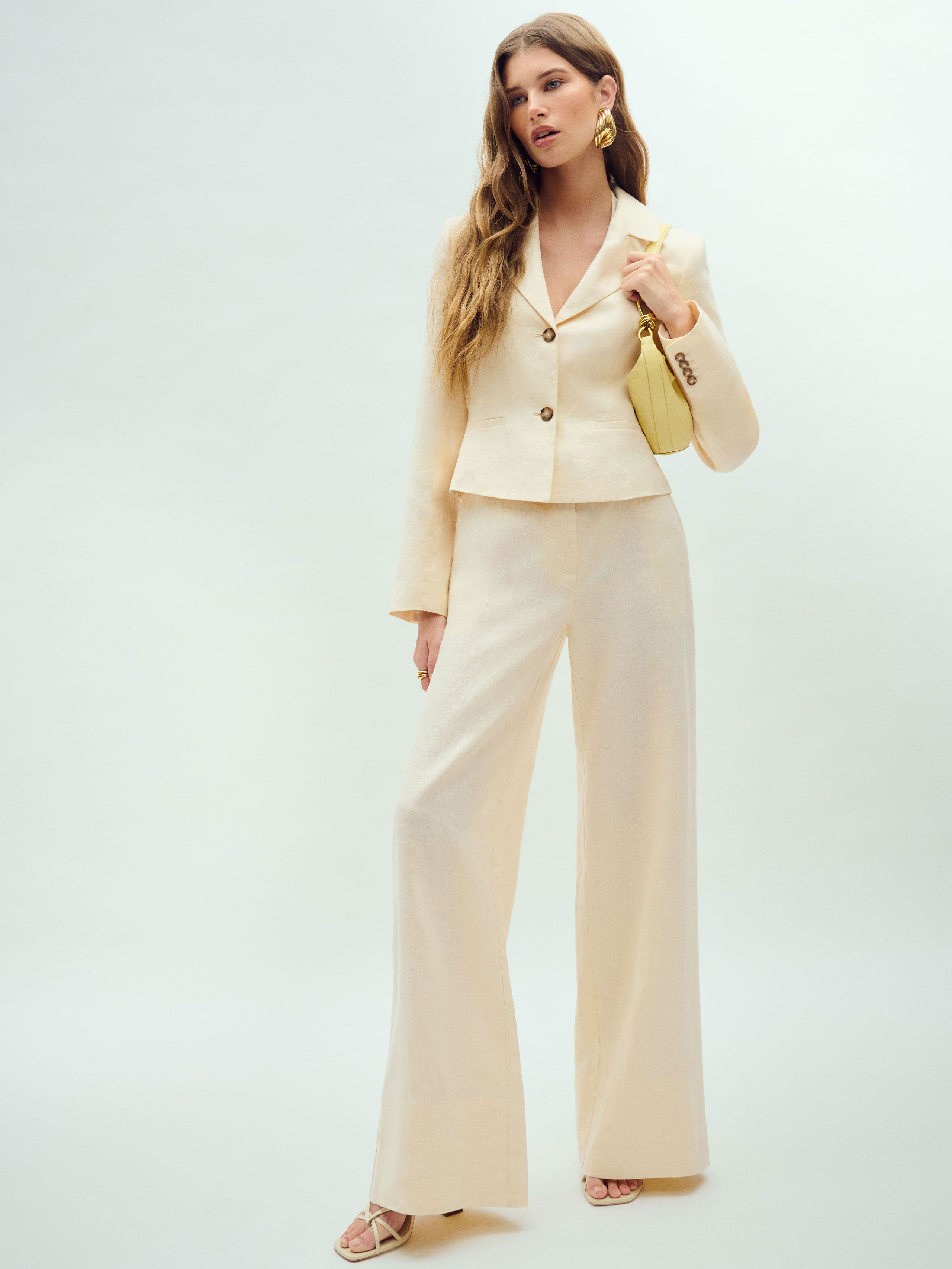 Shop Reformation Banks Linen High Rise Wide Leg Pant In Sugar