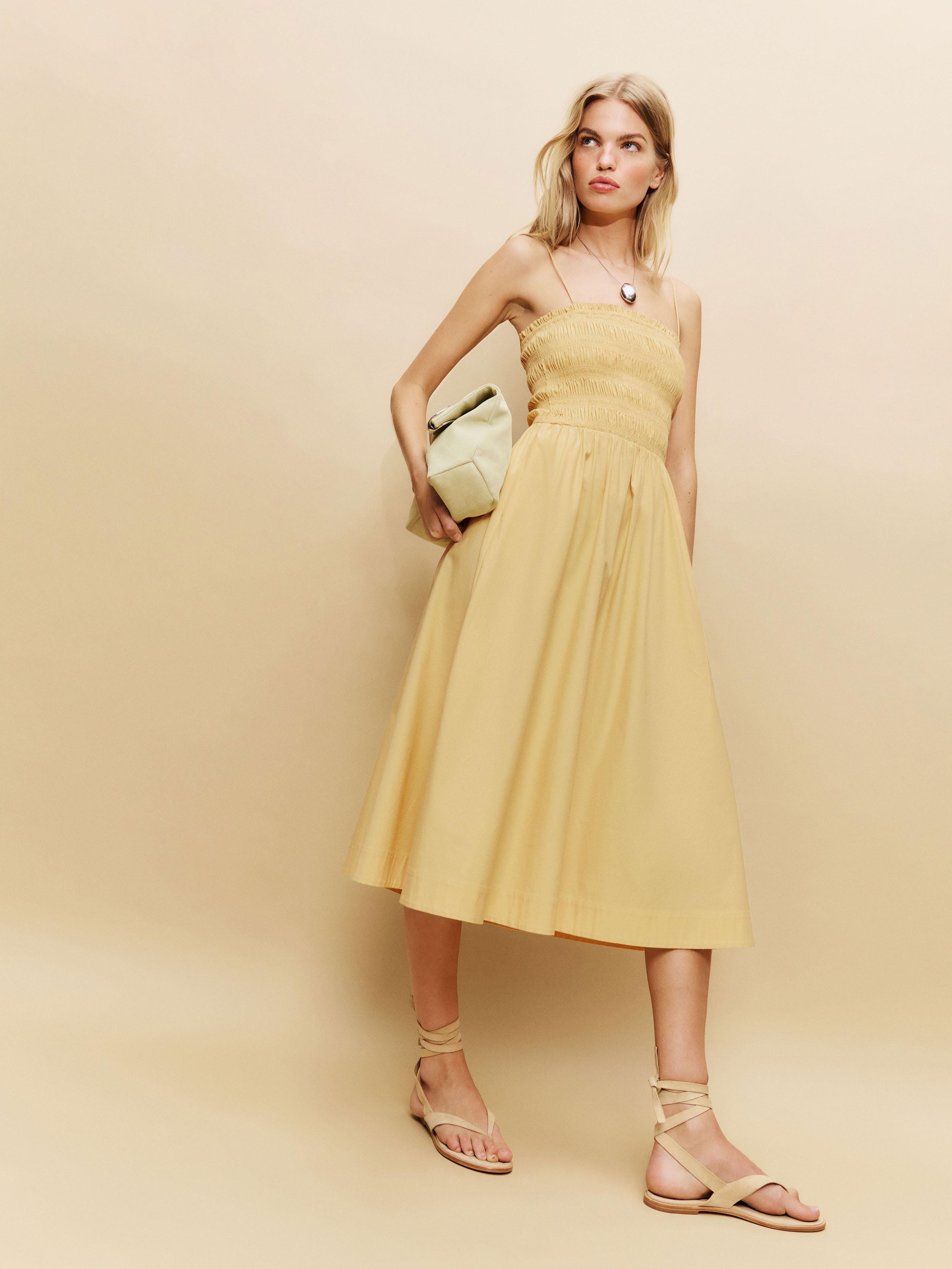 Reformation Womens Sunshine Kerrie Shirred Stretch-cotton Midi Dress In Sunshine