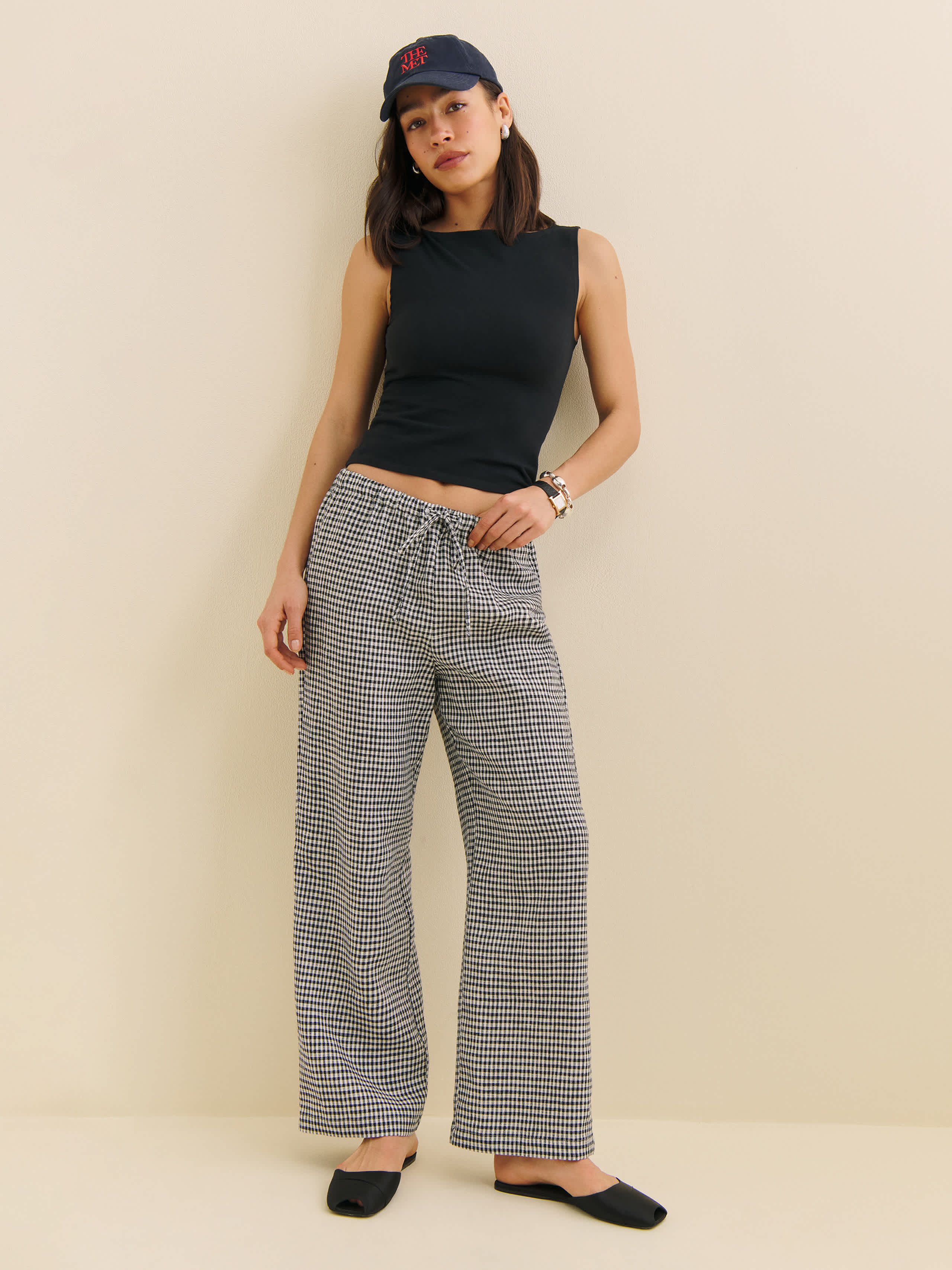 REFORMATION OLINA LINEN CROPPED PANT 