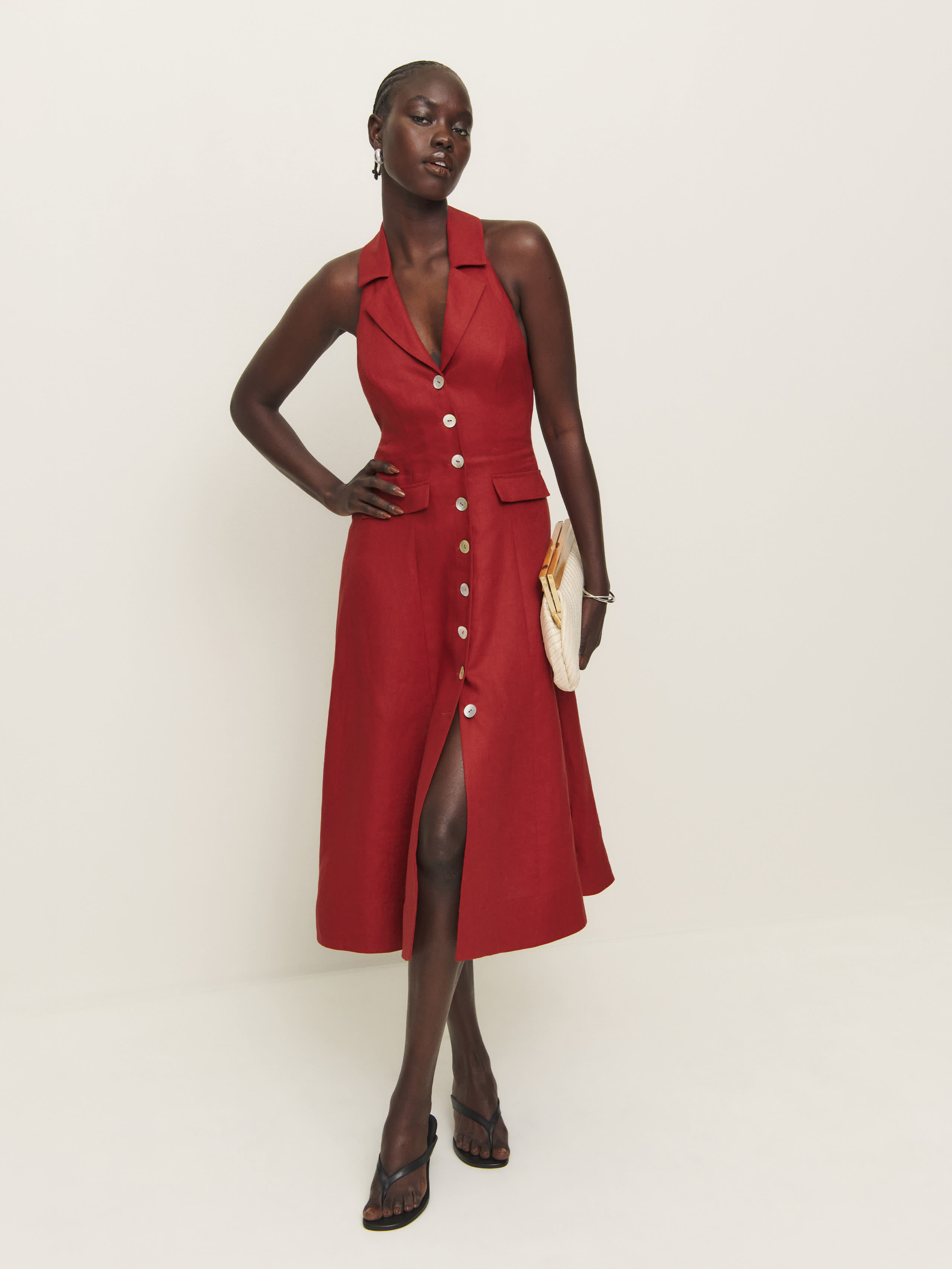 Reformation Masha Linen Dress In Sundried Tomato