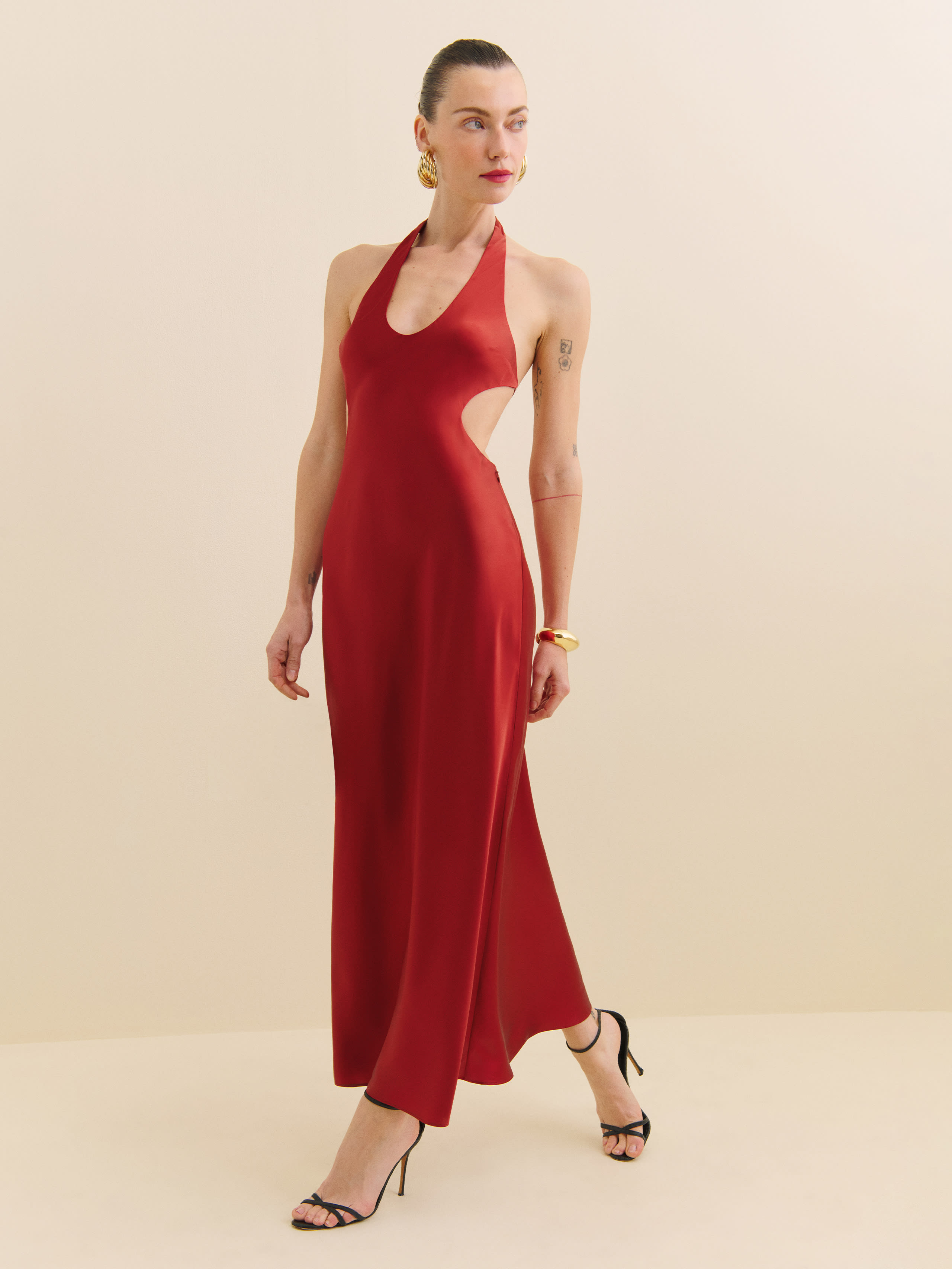 Reformation Cacio Silk Dress In Sundried Tomato