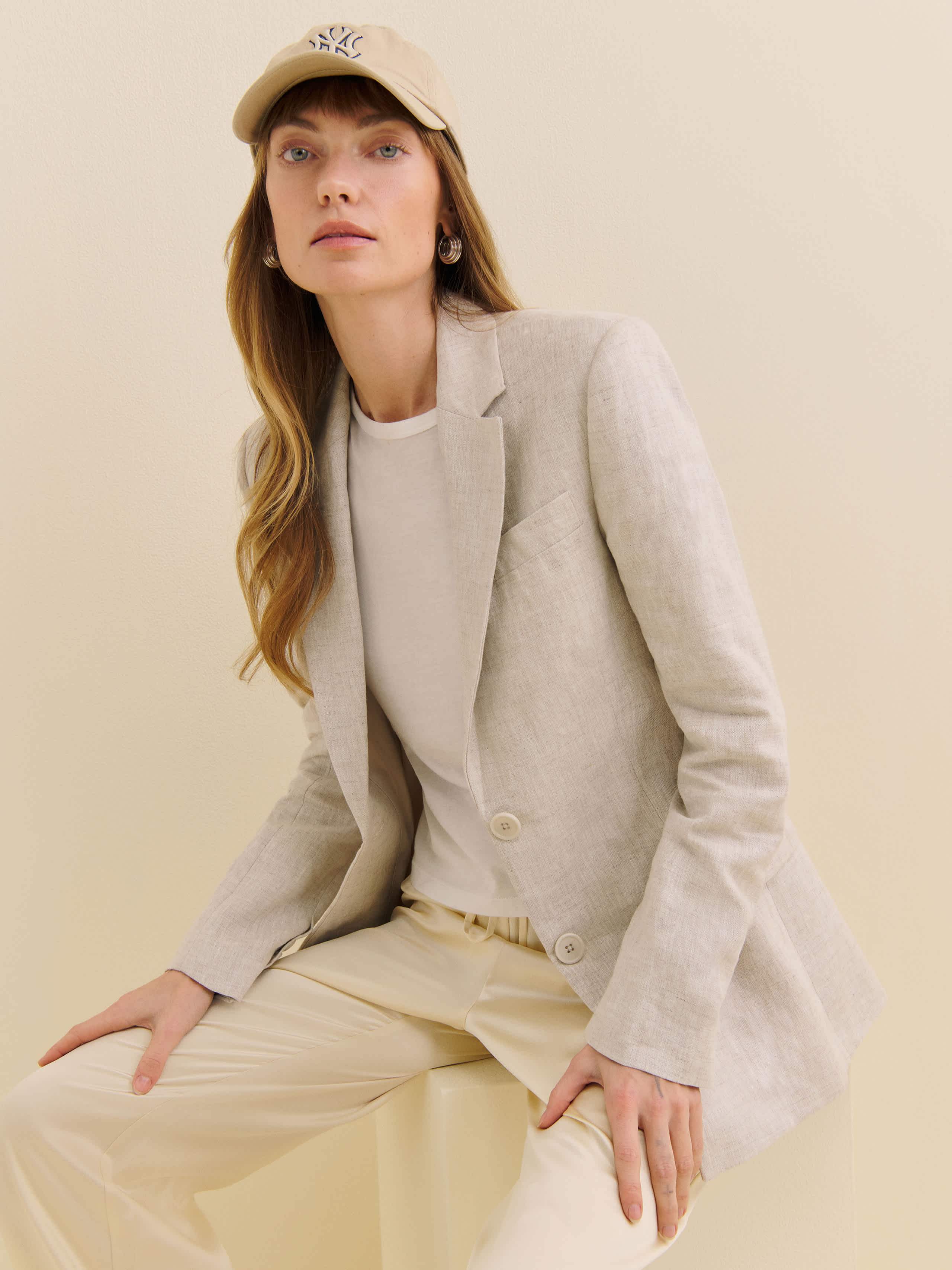 Reformation James Linen Blazer In Oatmeal