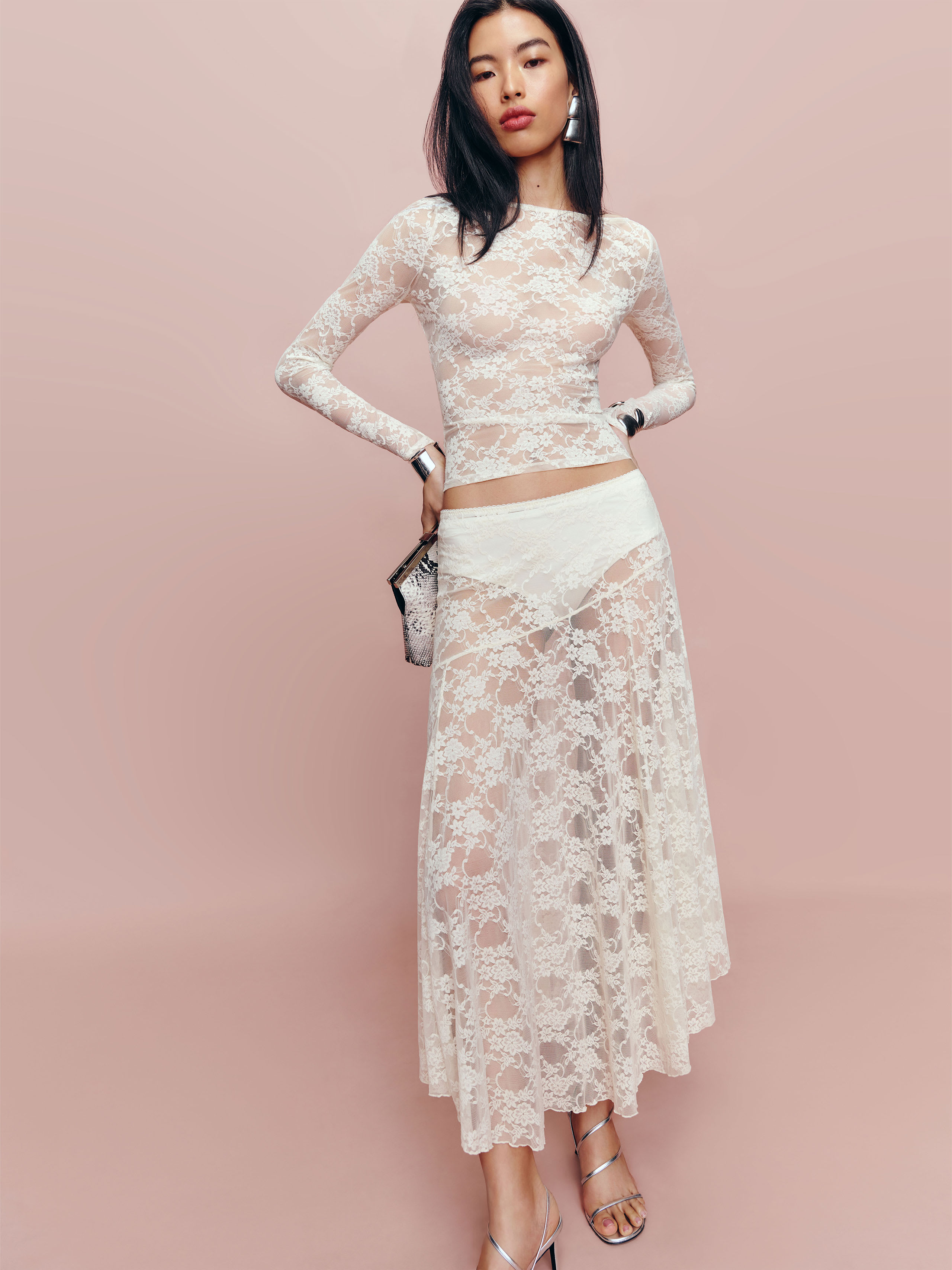 Reformation Mirabelle Knit Skirt In Ivory
