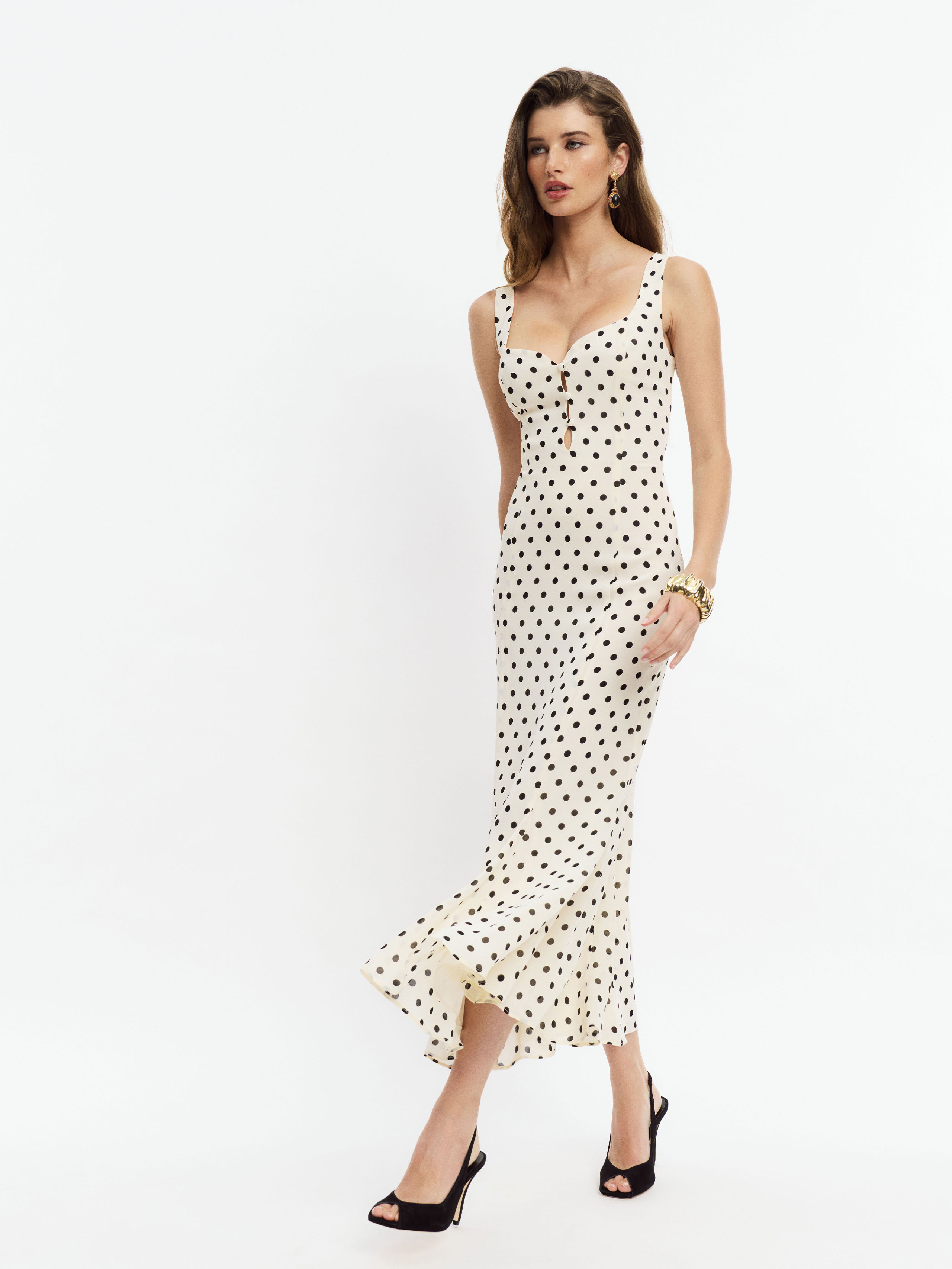 Reformation Laine Polka Dot Georgette Maxi Dress In Portofino