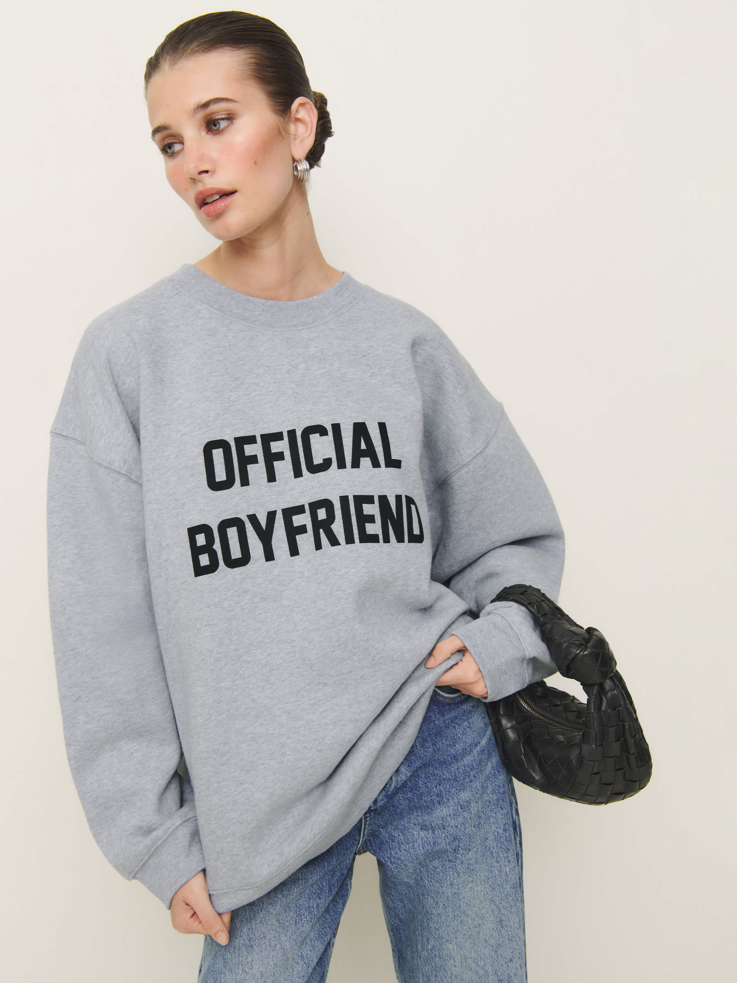Reformation Chad Classic Crewneck Sweatshirt In Official Boyfriend Sweatshirt Heather Grey And Black