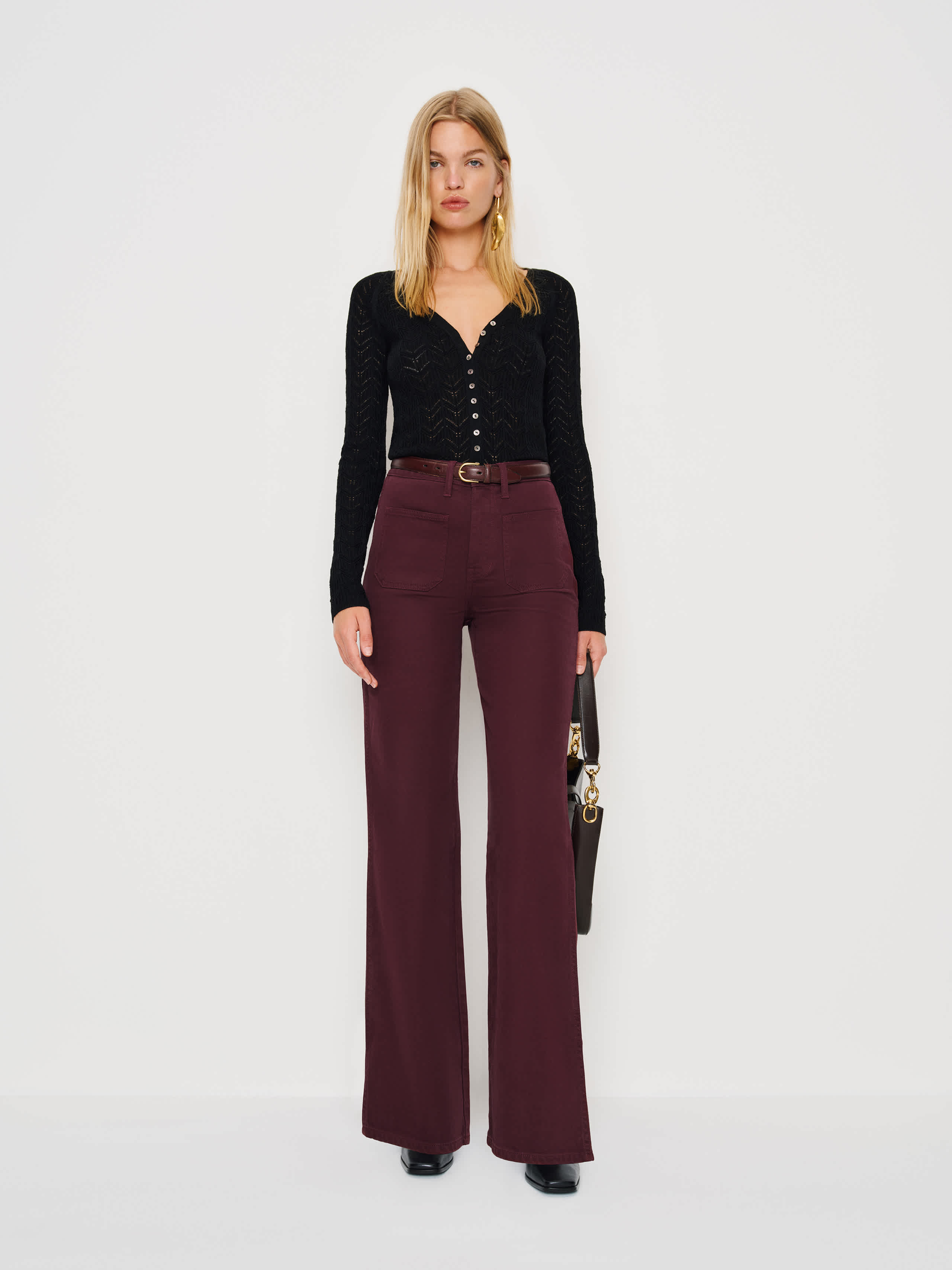 Reformation Alyssa Stretch High Rise Wide Leg Jeans In Burgundy