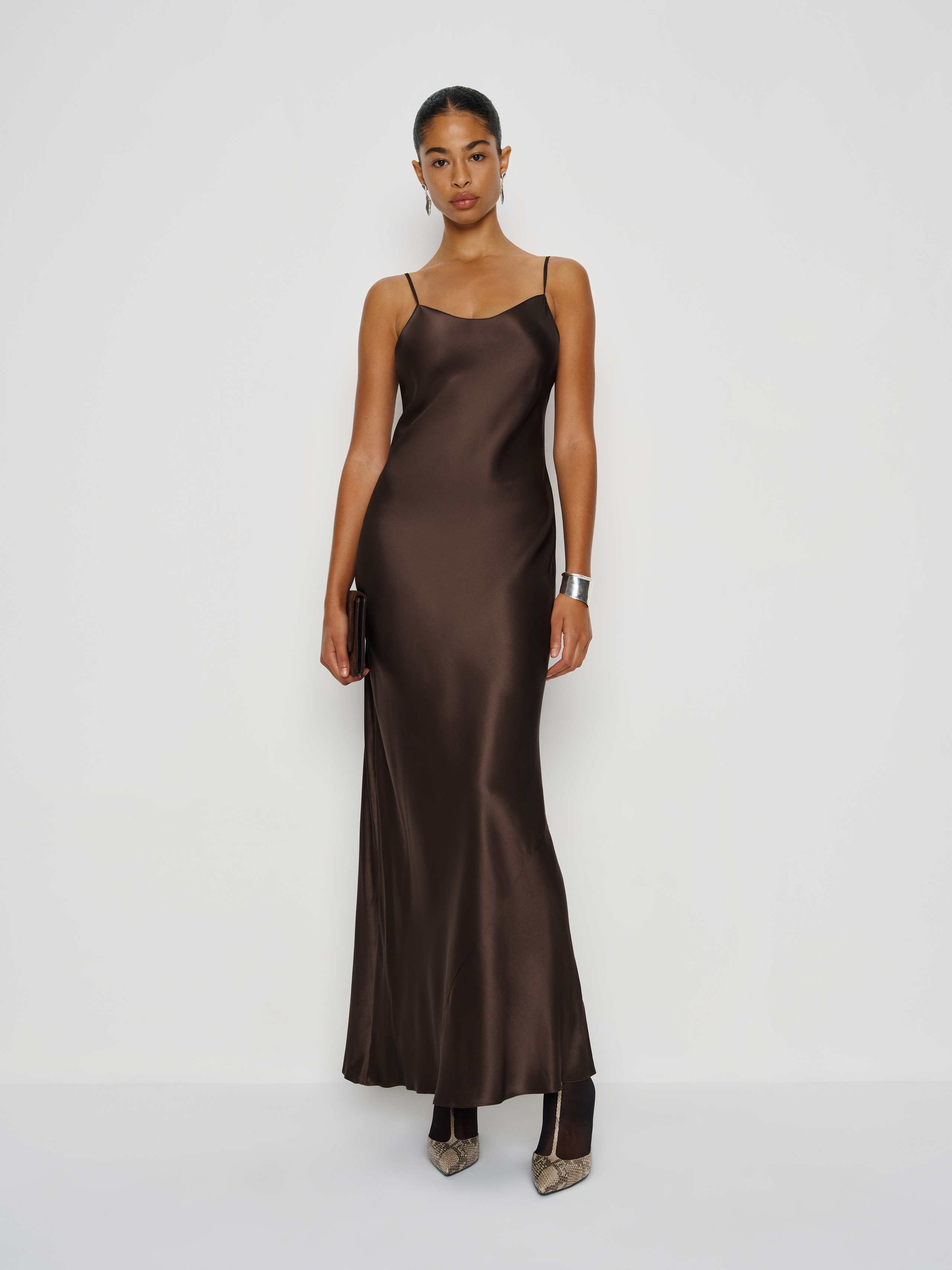 Reformation Parma Silk Dress In Brown