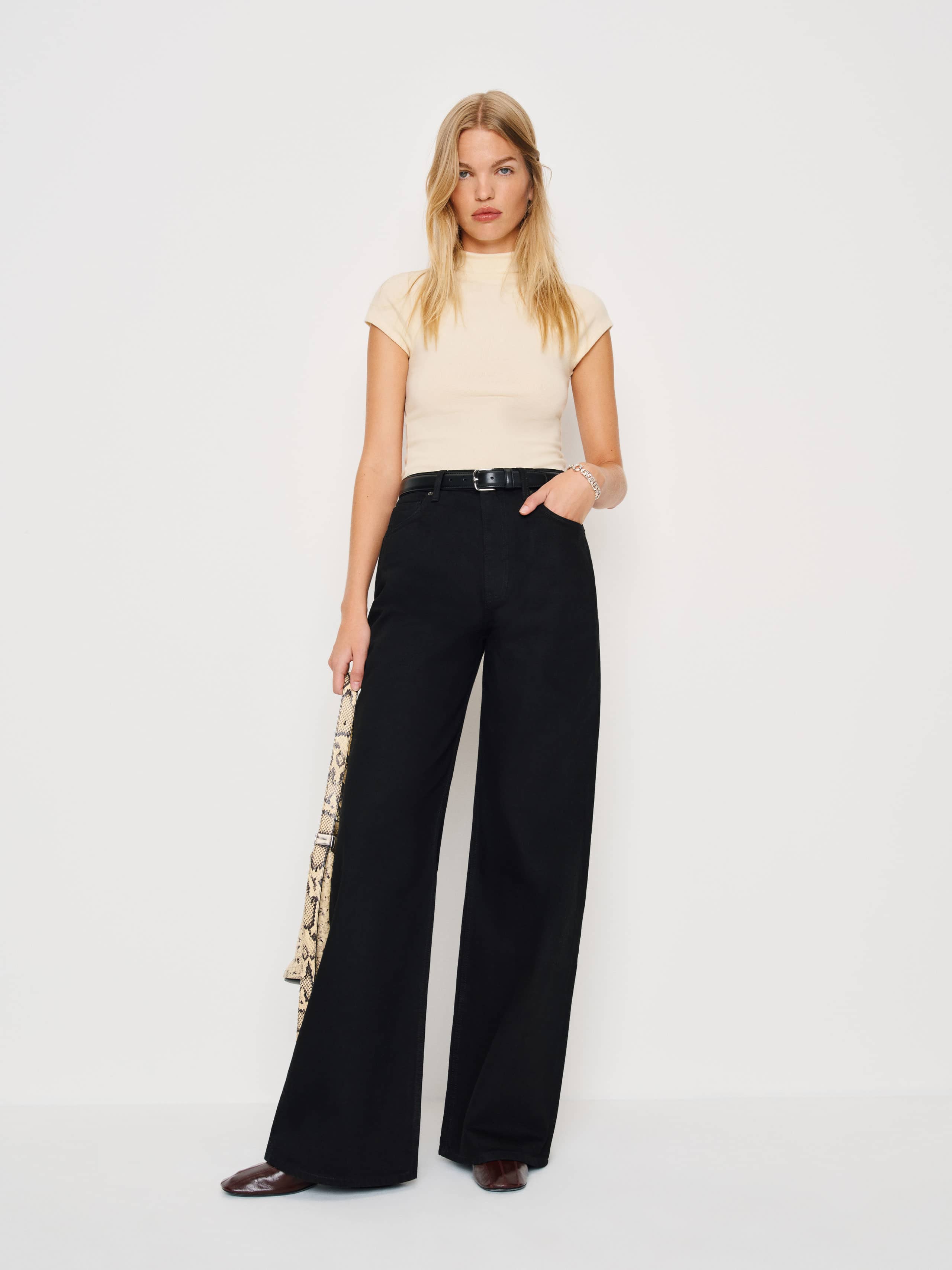 Reformation Cary High Rise Slouchy Wide Leg Jeans In Black