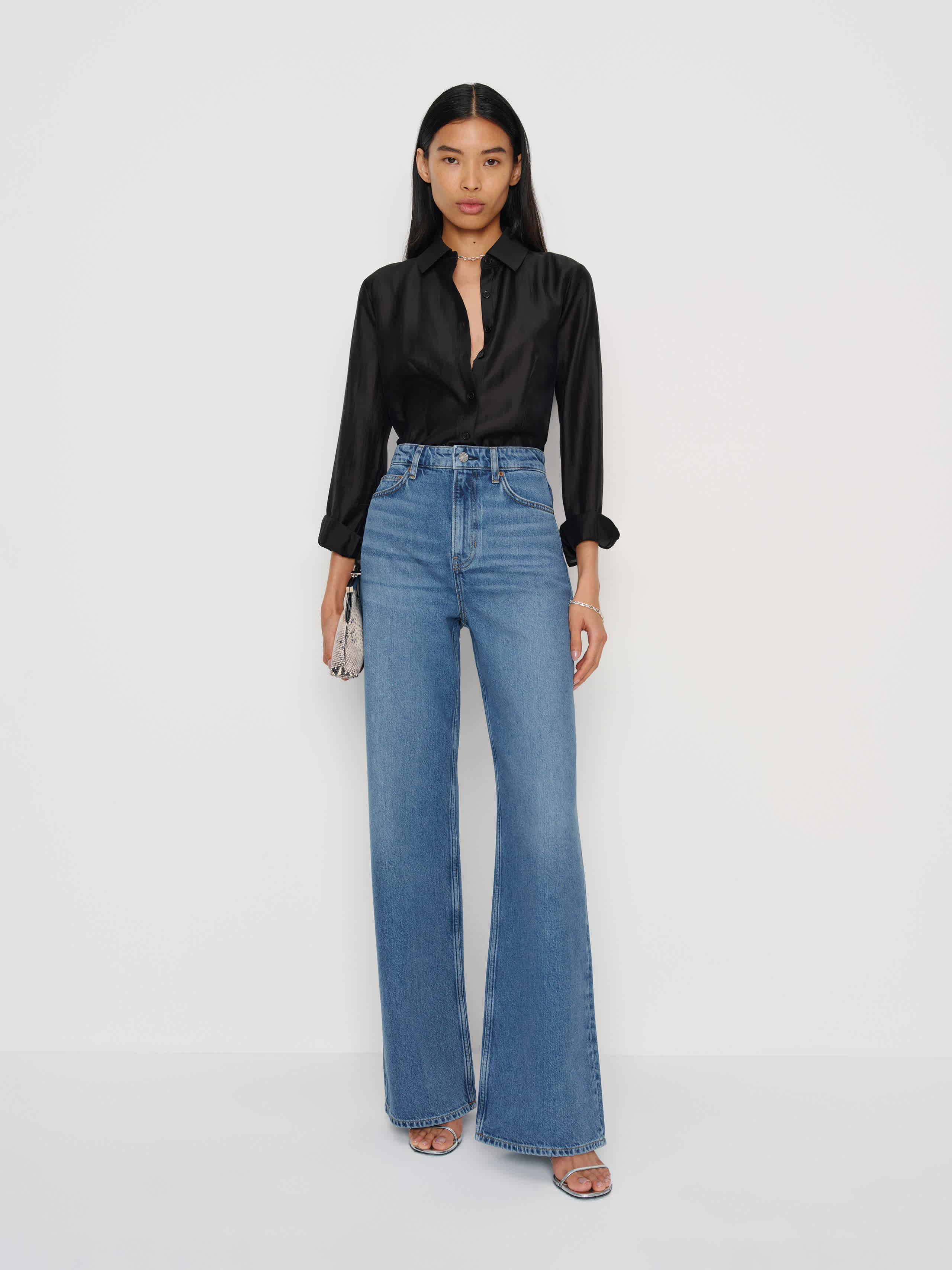 Reformation Cary High Rise Slouchy Wide Leg Jeans In Black