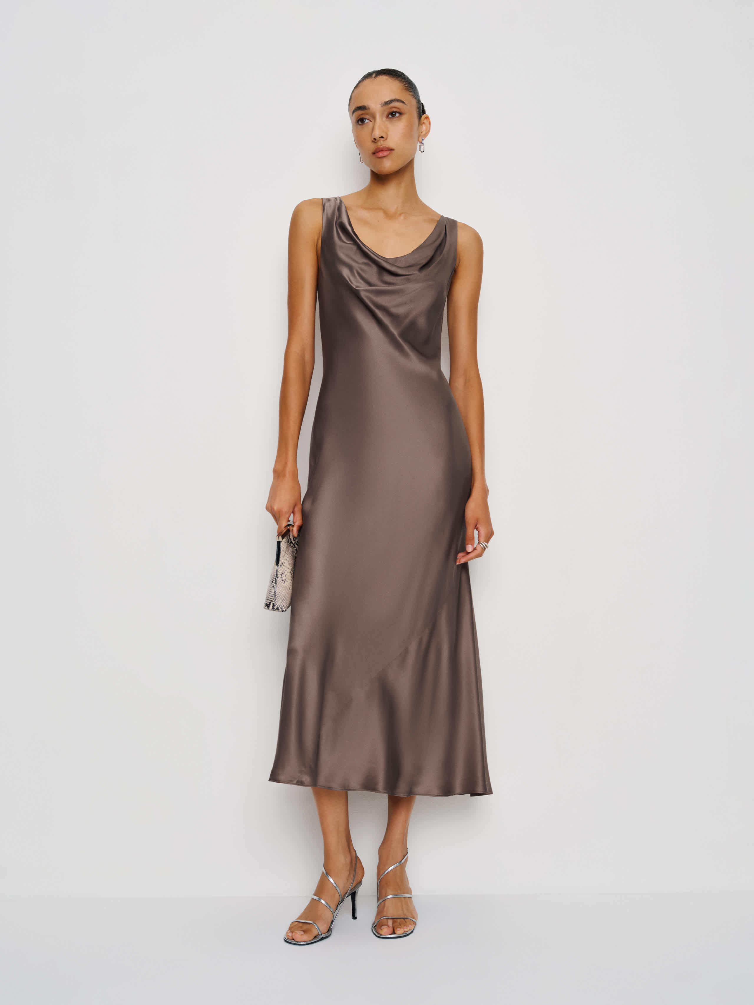 Reformation Bryn Silk Dress In Marron