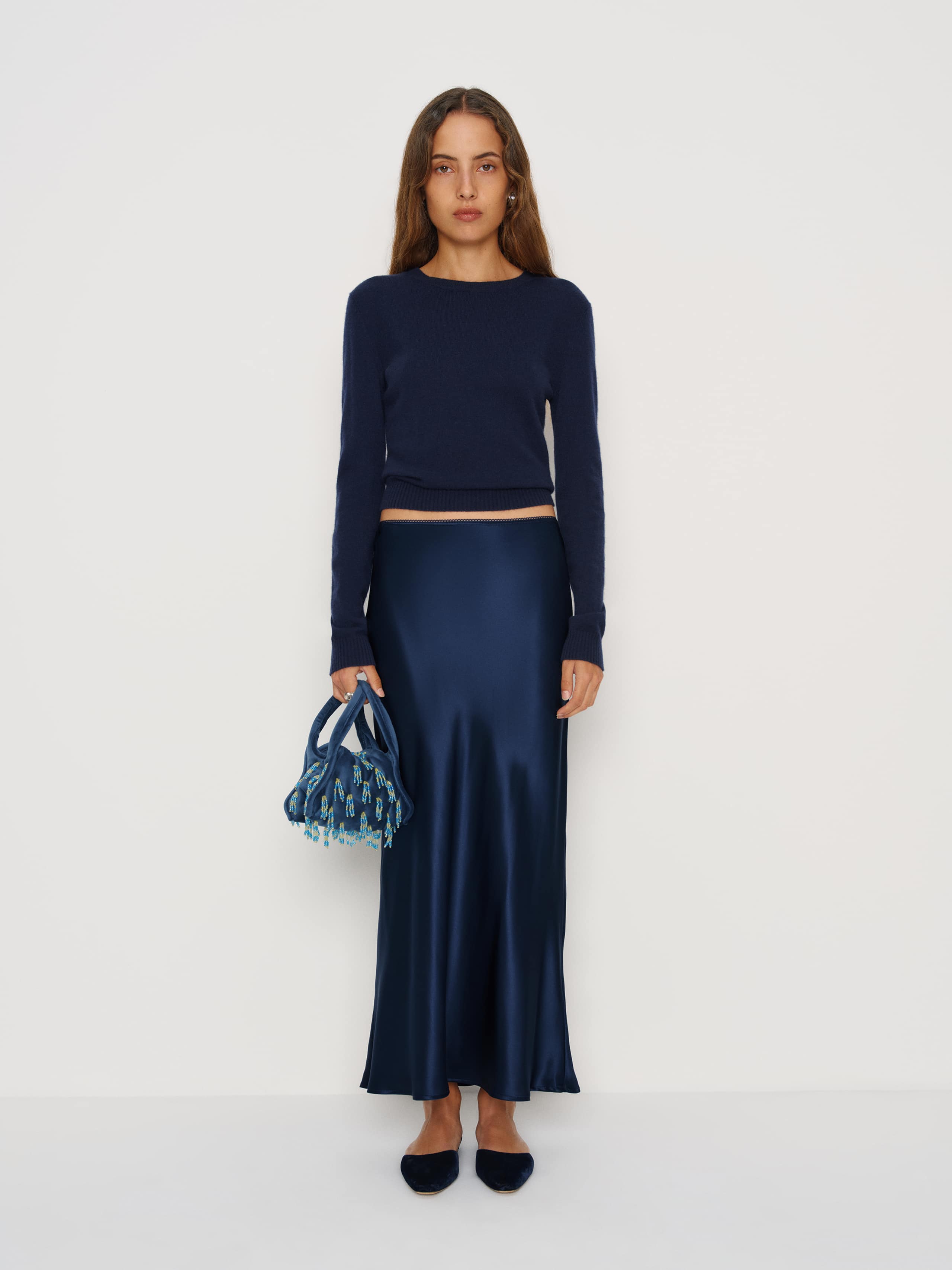 Reformation Layla Silk Skirt In Blue