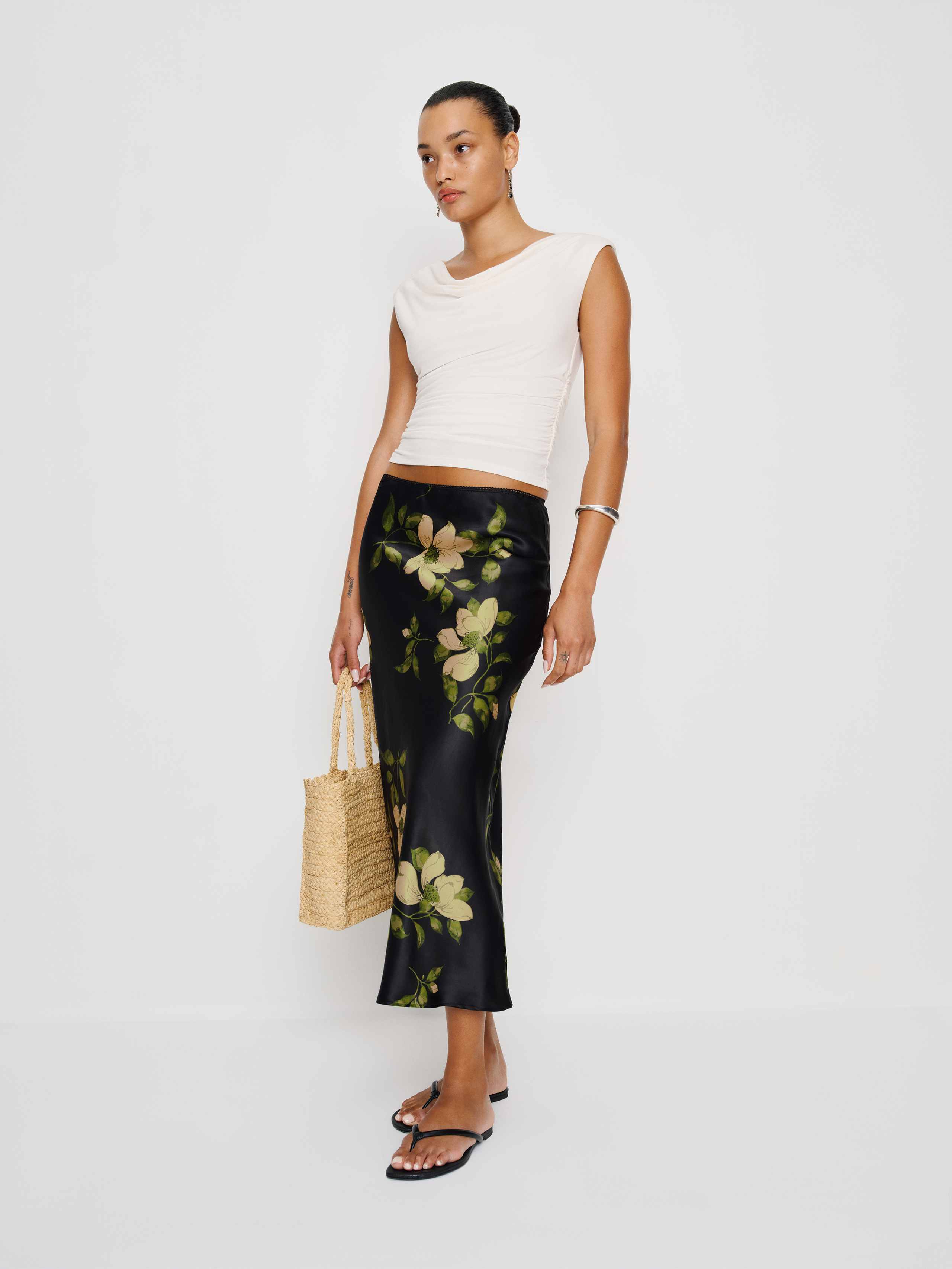 Reformation Layla Silk Skirt In Black
