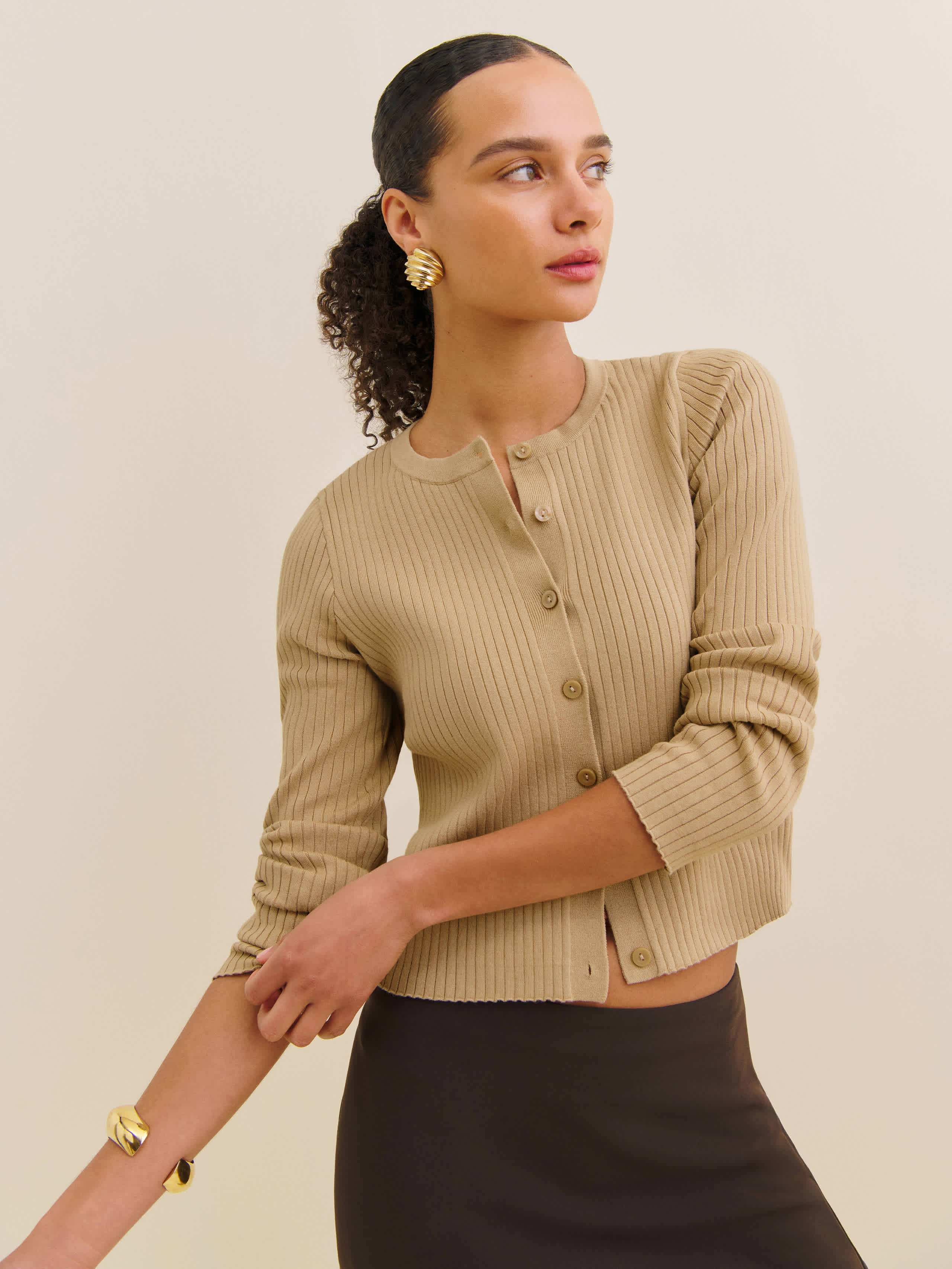 Reformation Joanne Cotton Cardigan In Bear