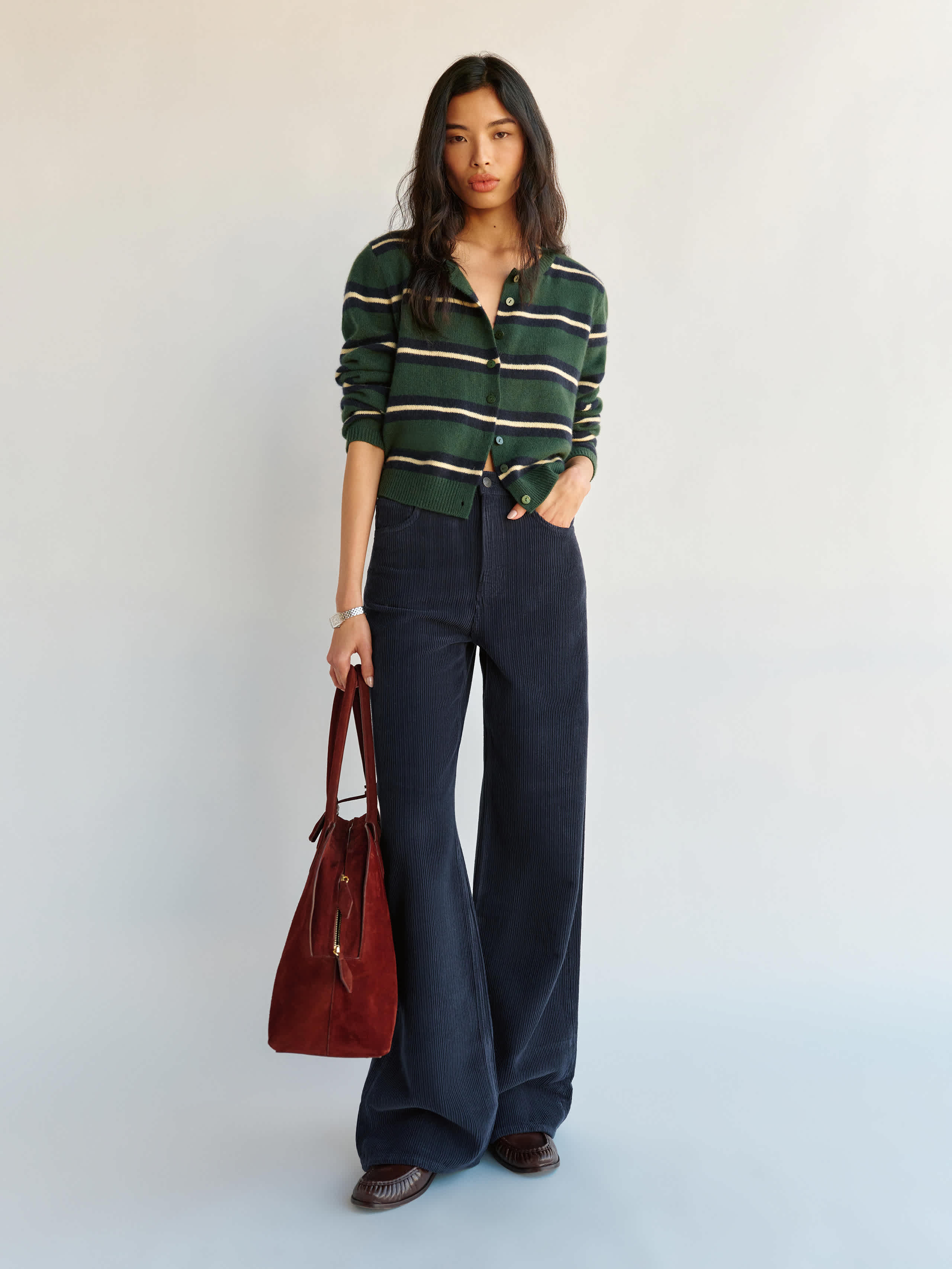 Reformation Clara Cashmere Crew Cardigan In Green