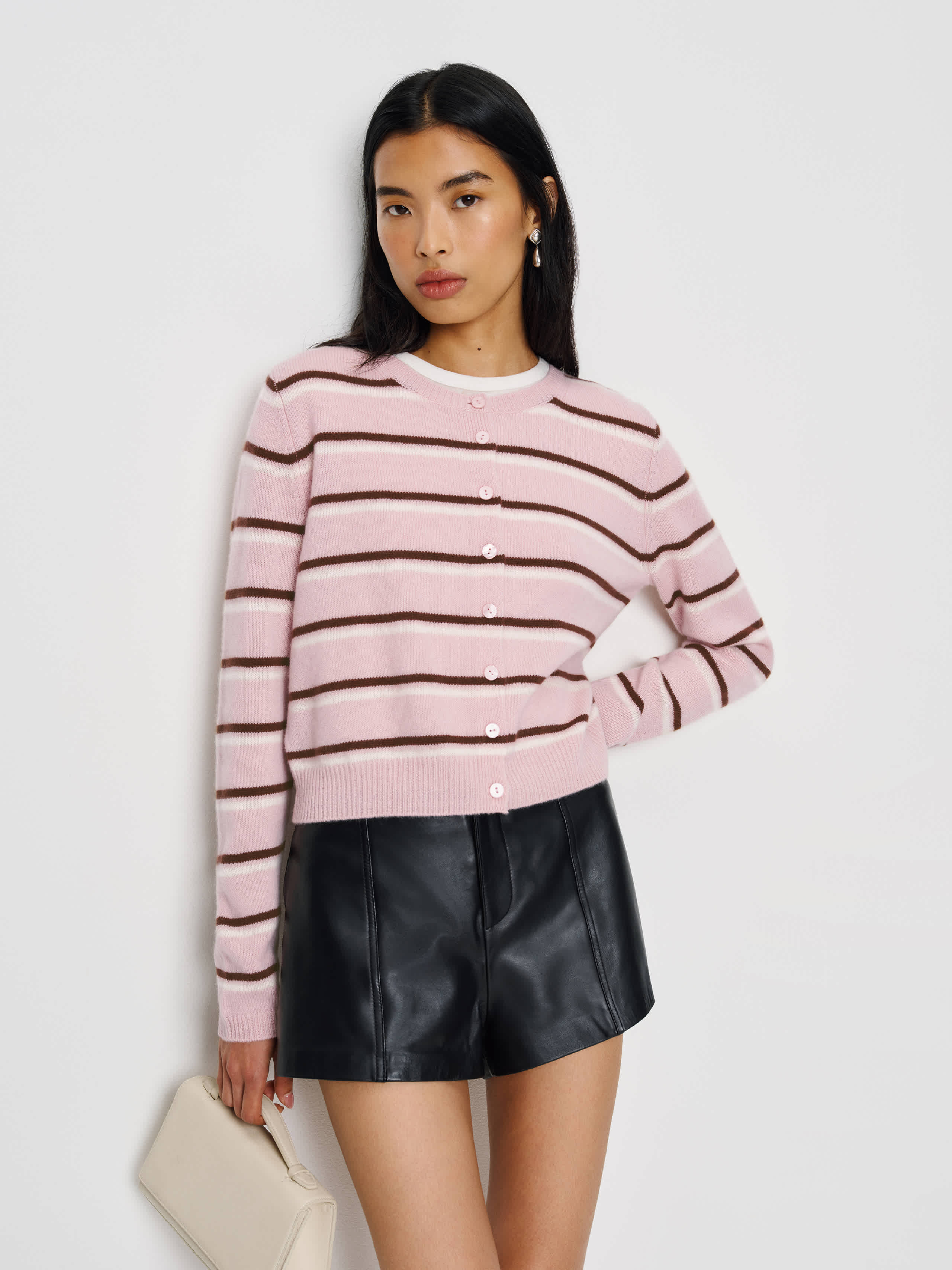 Reformation Clara Cashmere Crew Cardigan In Multi