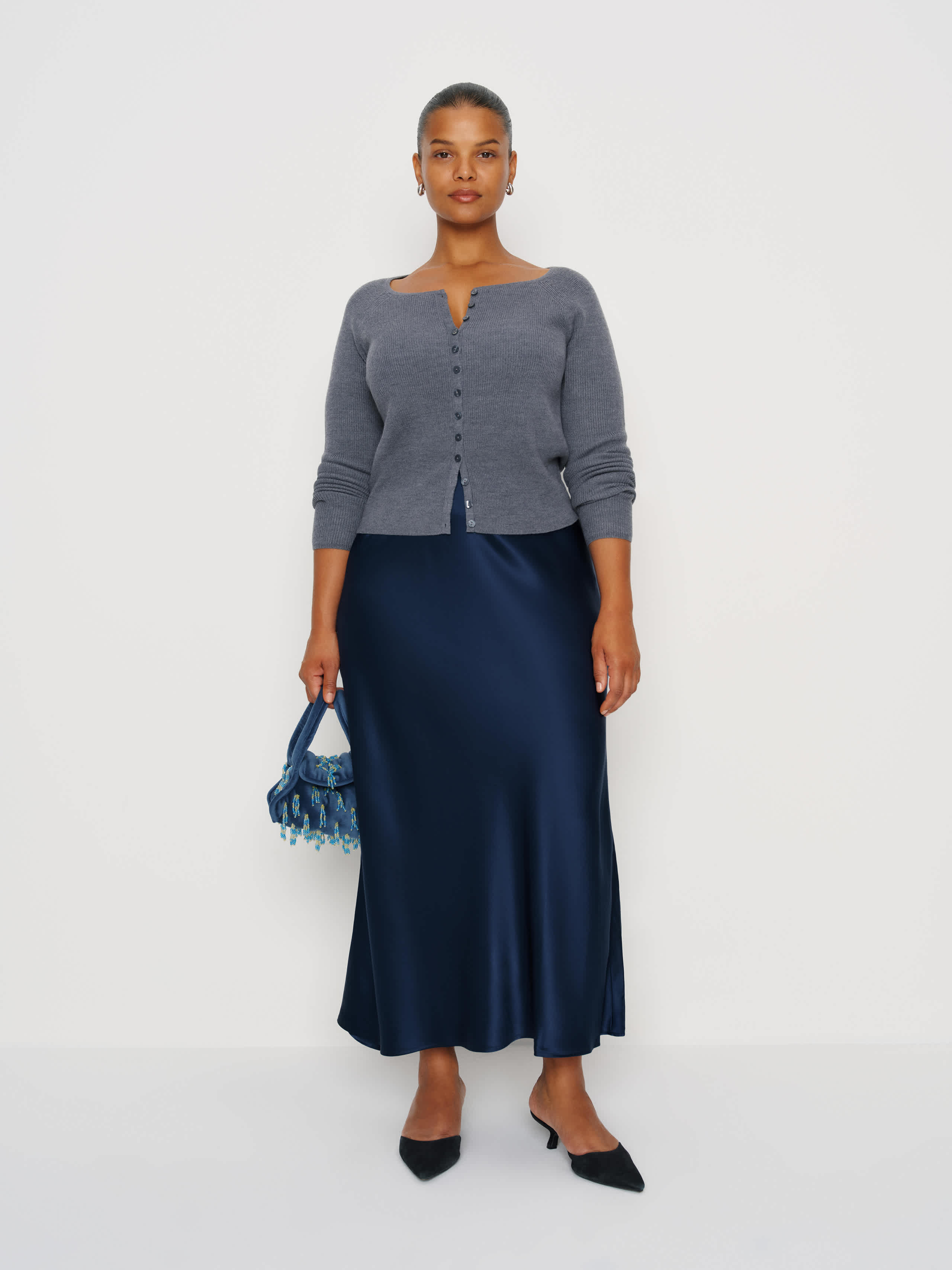 Reformation Layla Silk Skirt Es In Blue