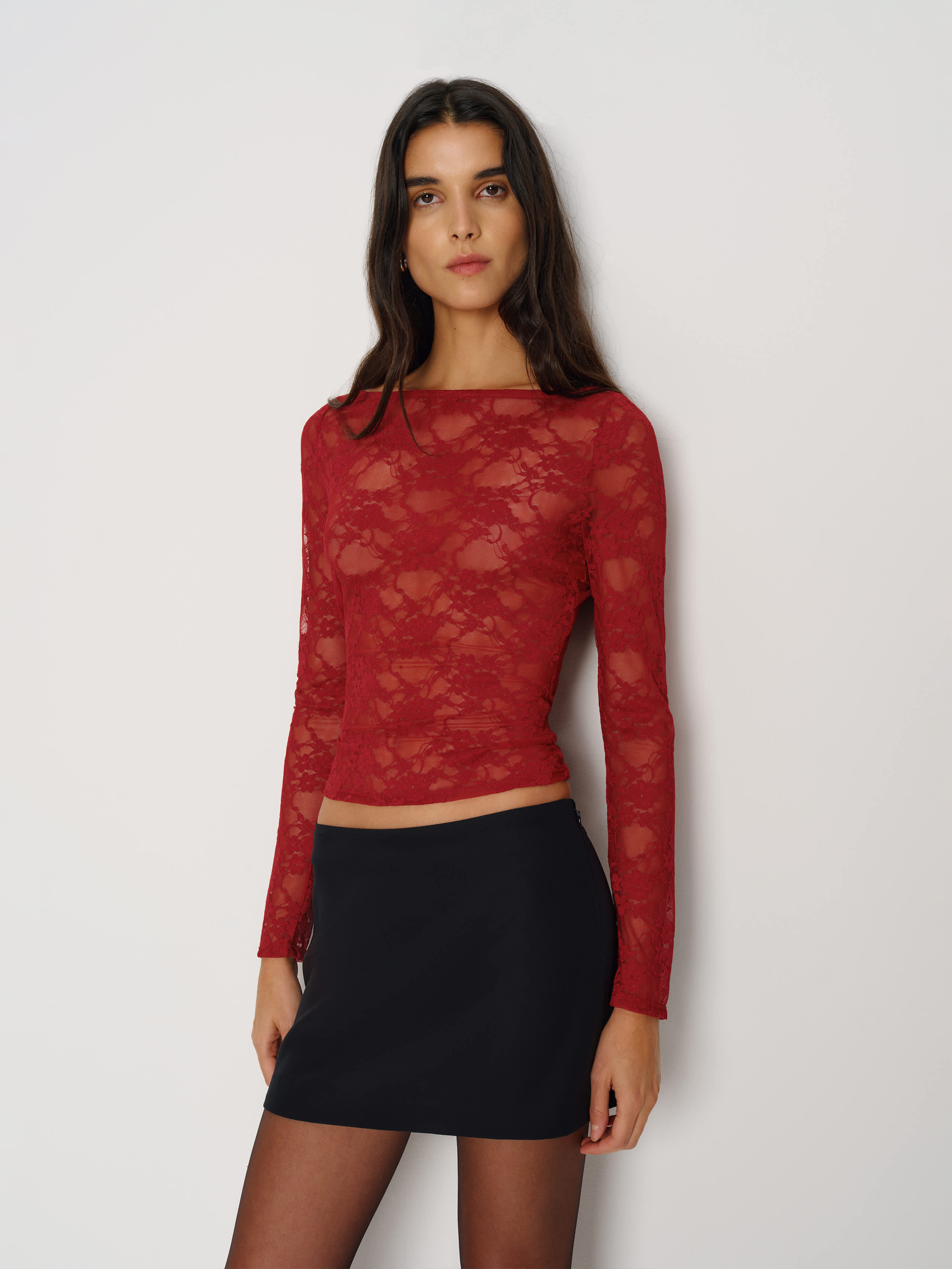 Reformation Adriano Lace Knit Top In Red