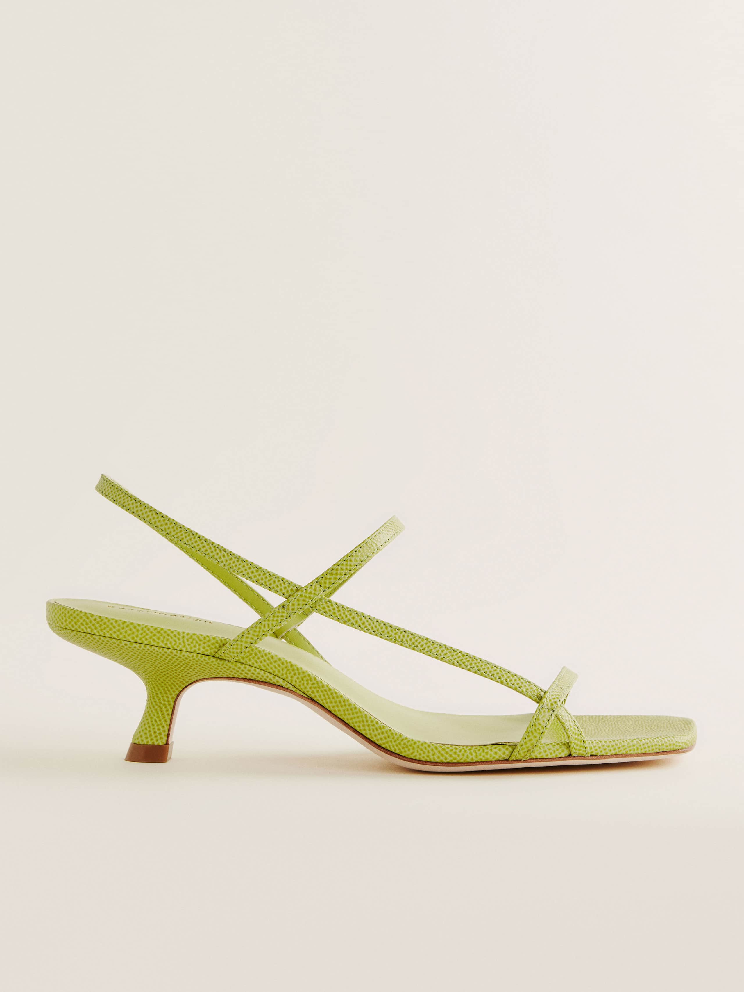 Reformation Serenity Bare Sandal In Sour Apple Snake
