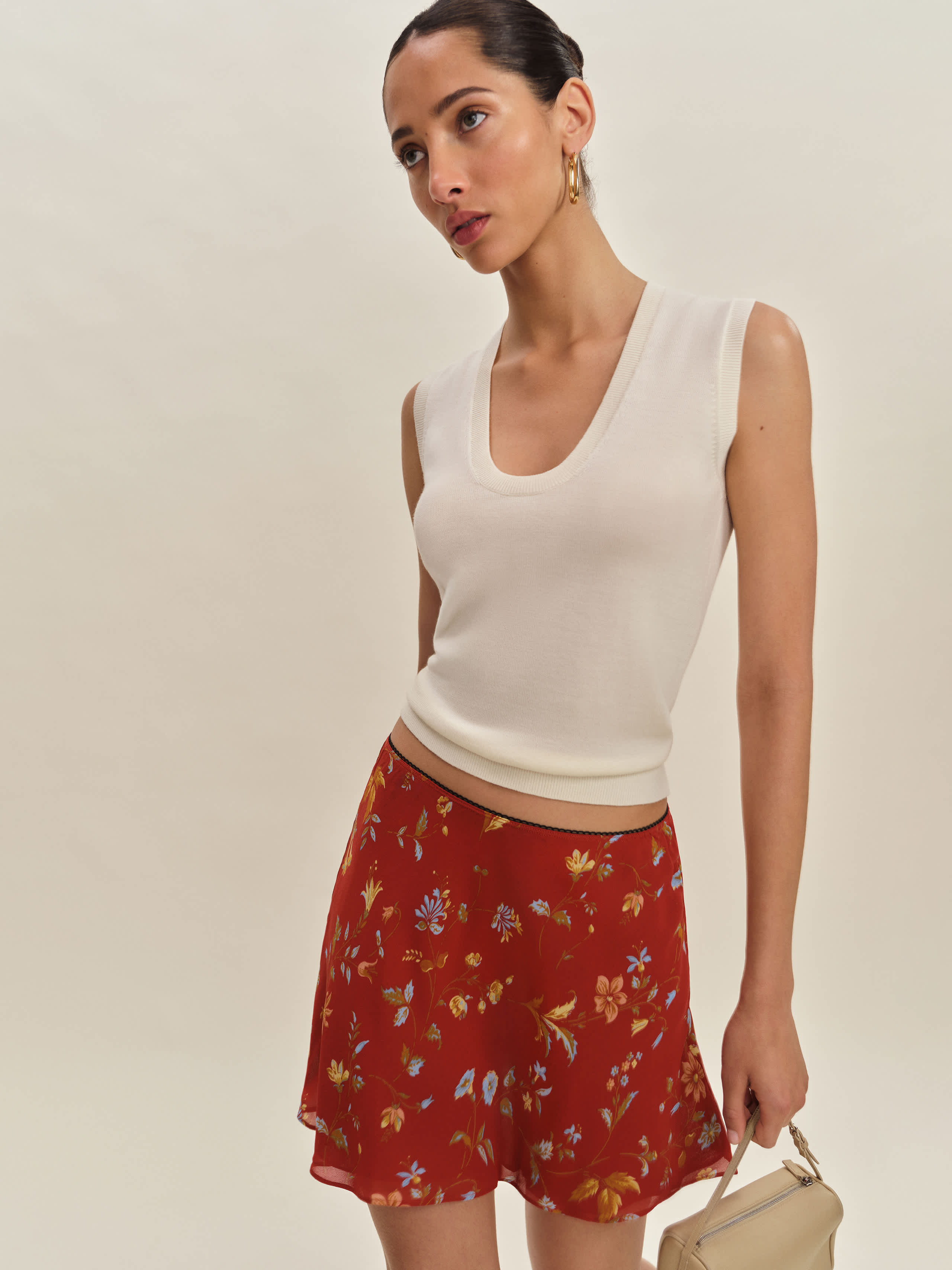 Reformation Womens Fior Di Latte Archie Cotton Knit Top In White