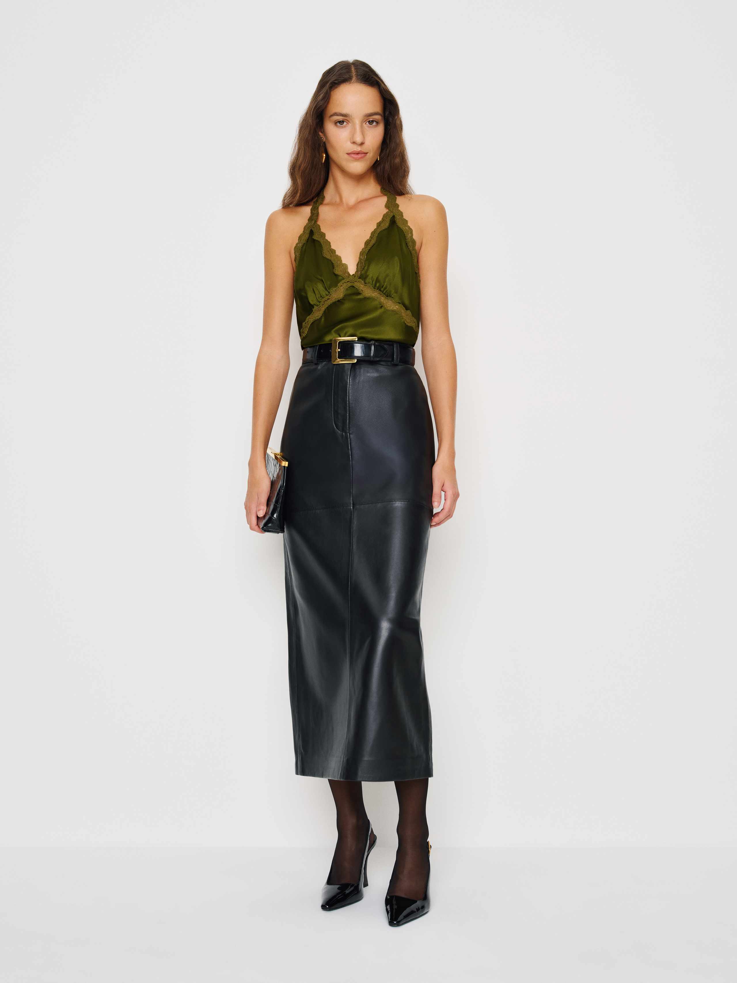 Reformation Monica Silk Top In Green