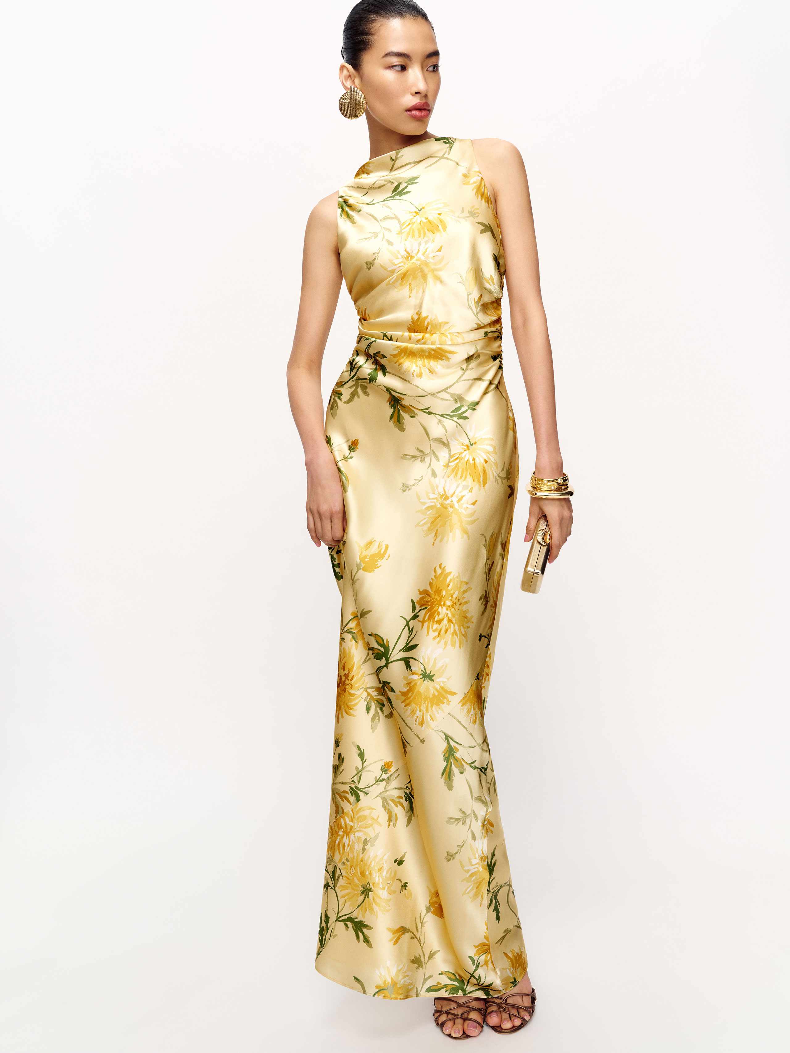 Reformation Anaiis Silk Dress In Honeyglow