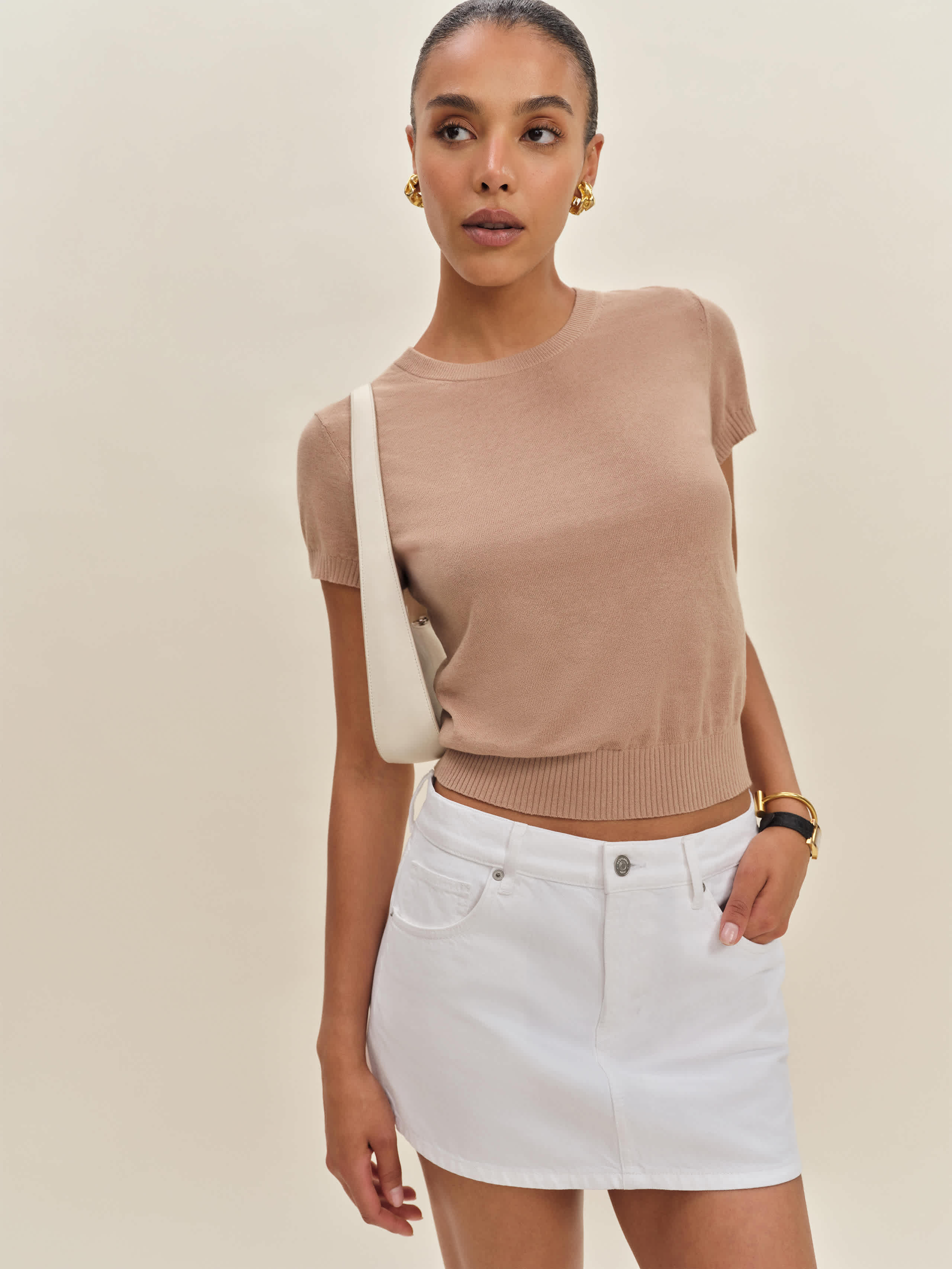 Reformation Hazel Low Rise Denim Mini Skirt In White