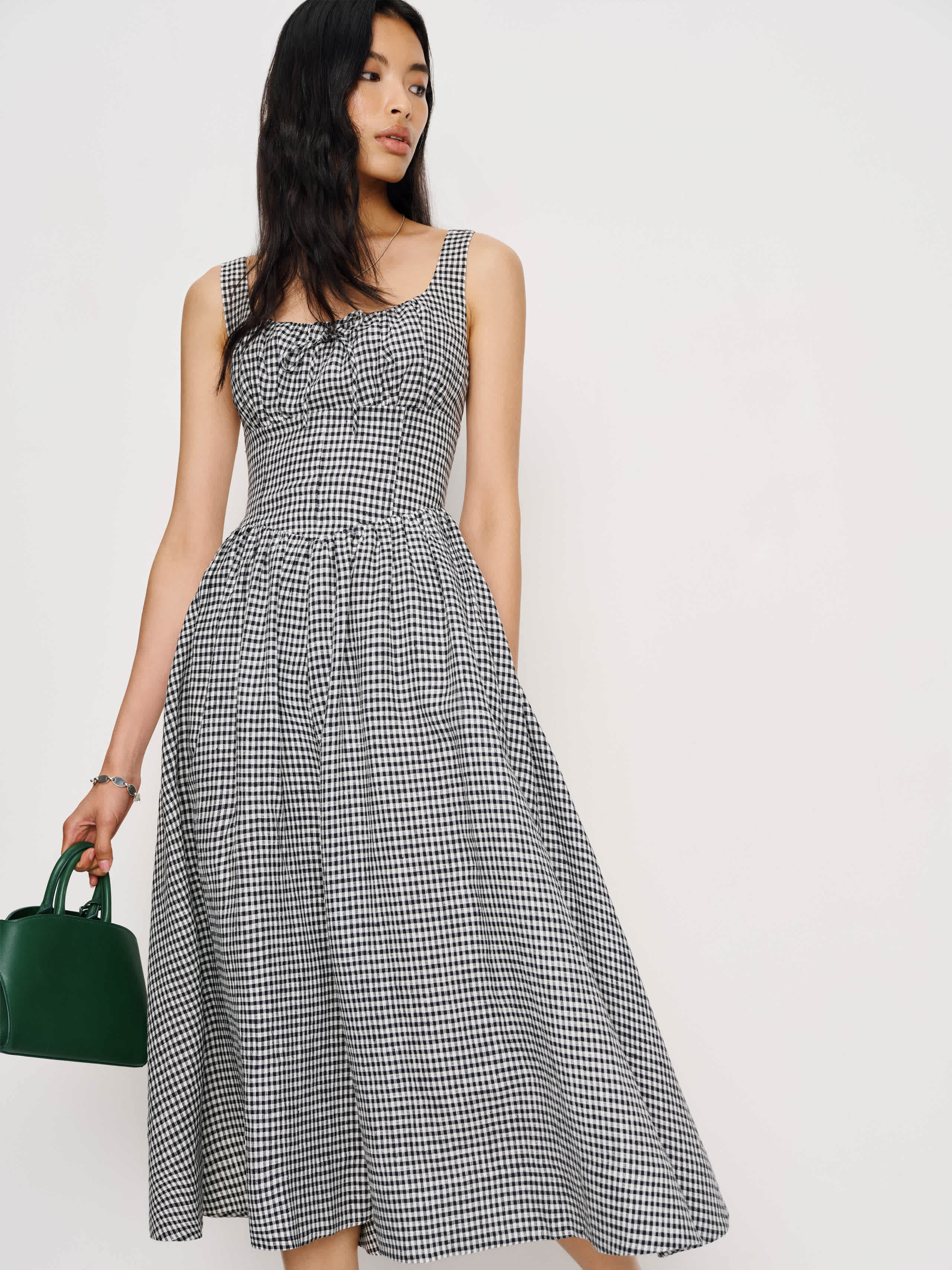 Reformation Balia Linen Midi Dress In Gray