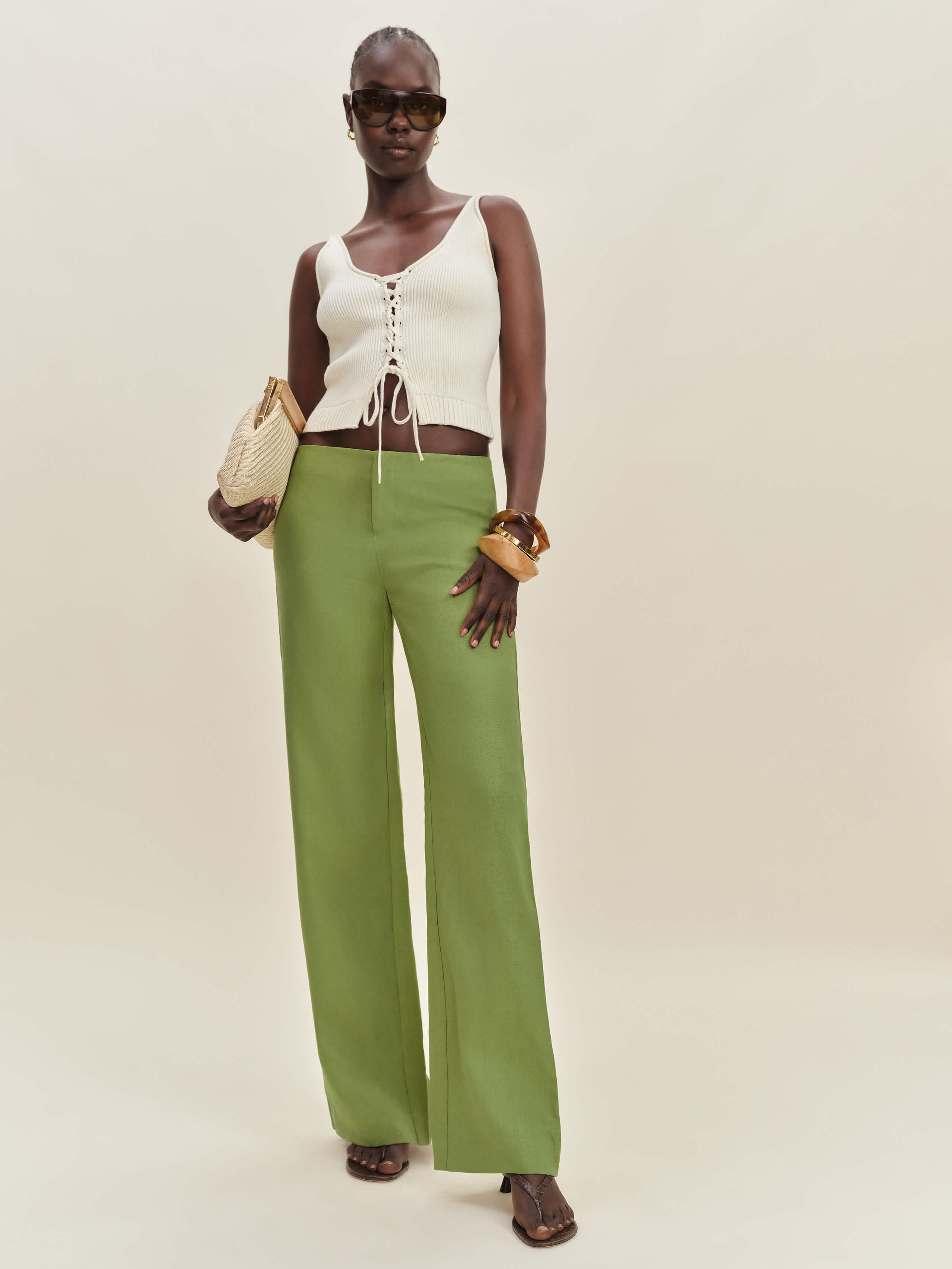Reformation Pantalon Taille Basse En Lin Vida