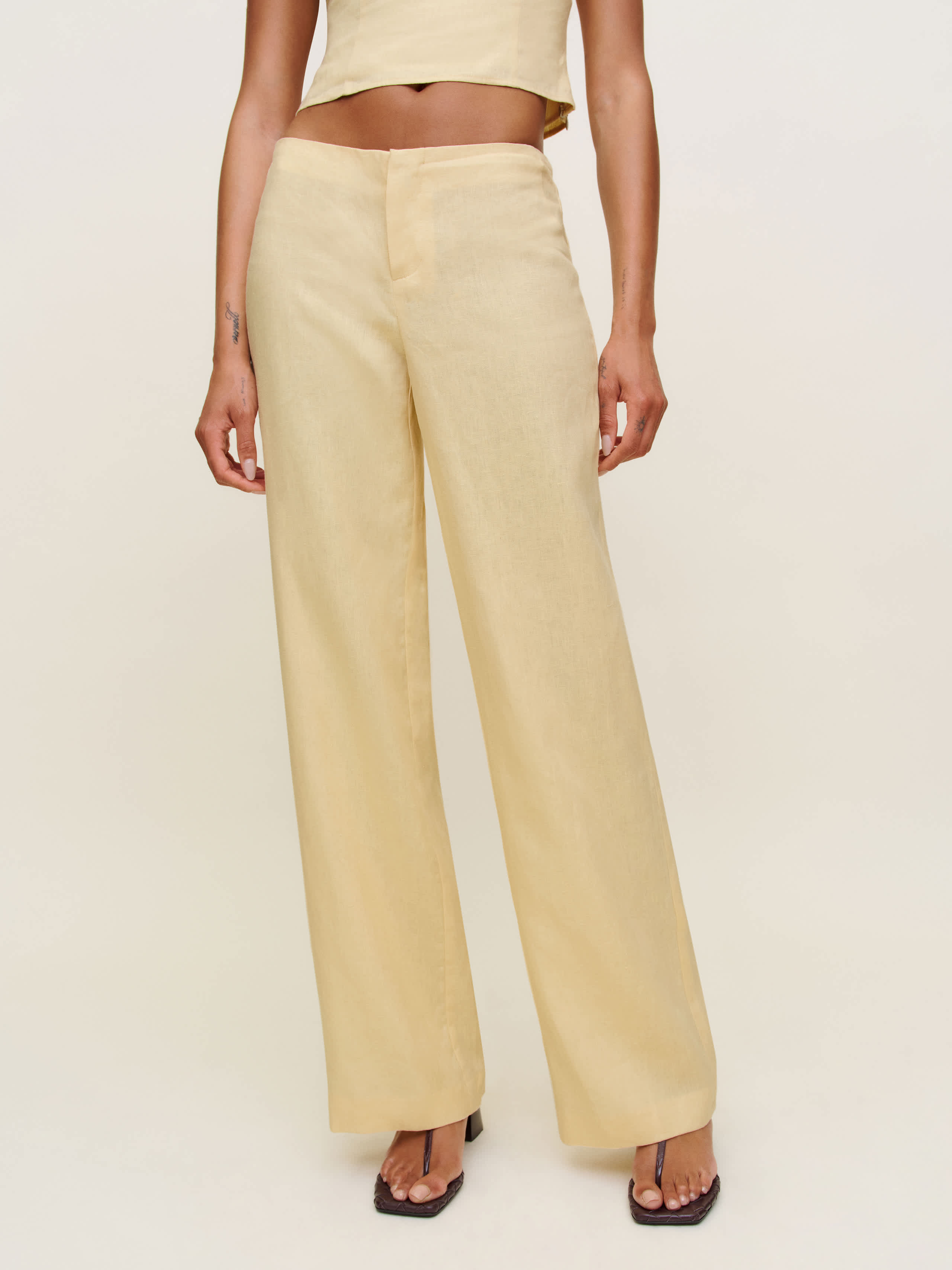 Shop Reformation Vida Linen Low Rise Pant In Parmesan