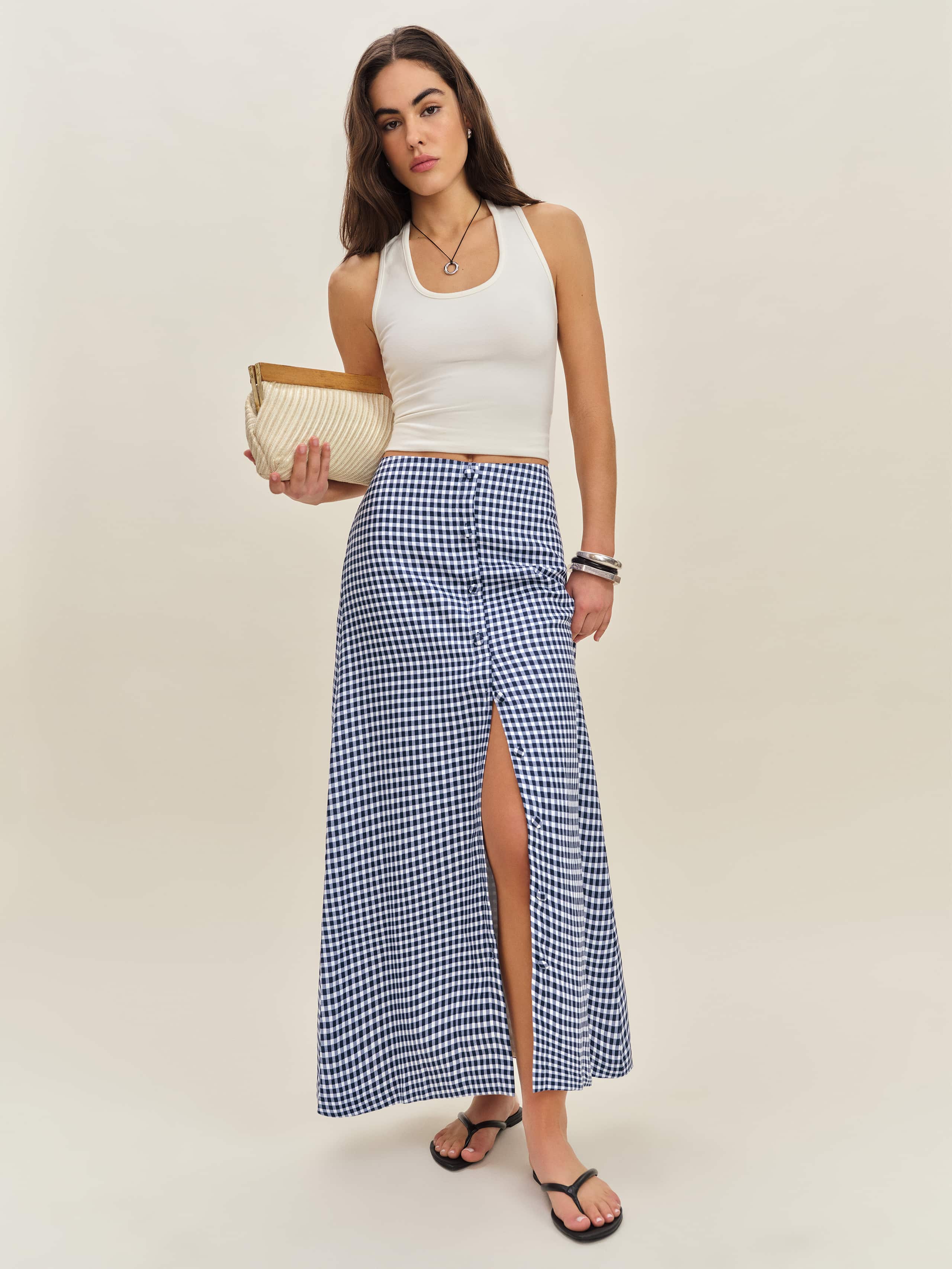 Reformation Andi Linen Maxi Skirt In Madison Check