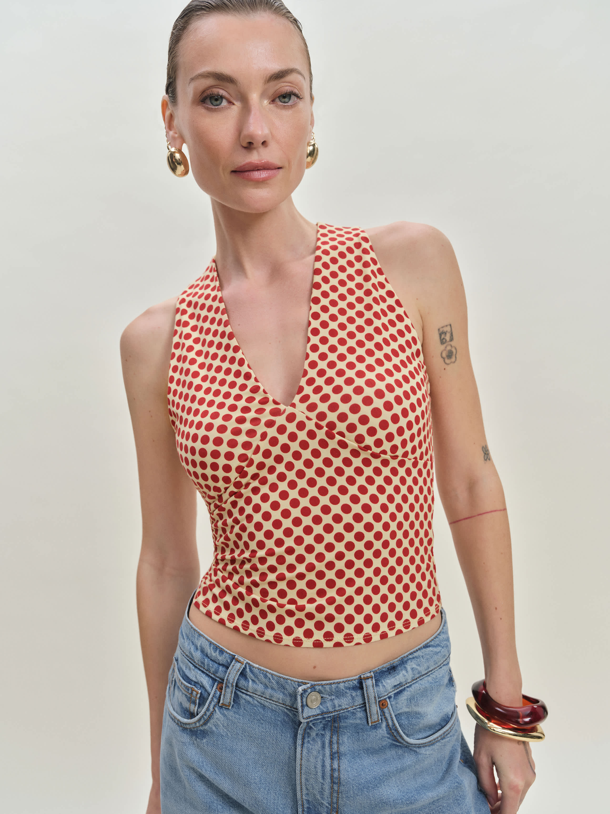 Reformation Bowie Knit Top In Pamplona Dot