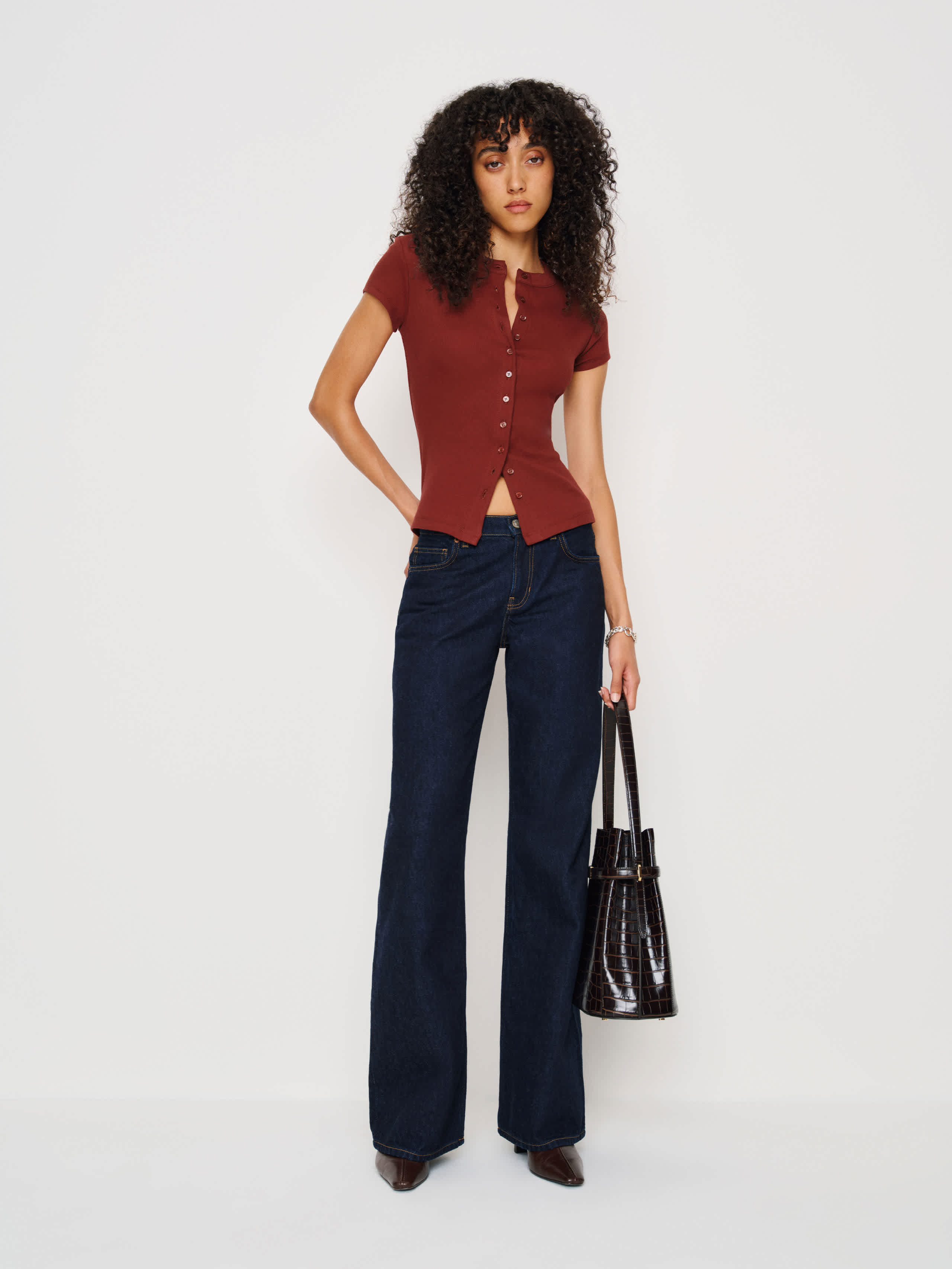 Reformation Raelynn Knit Top In Burgundy