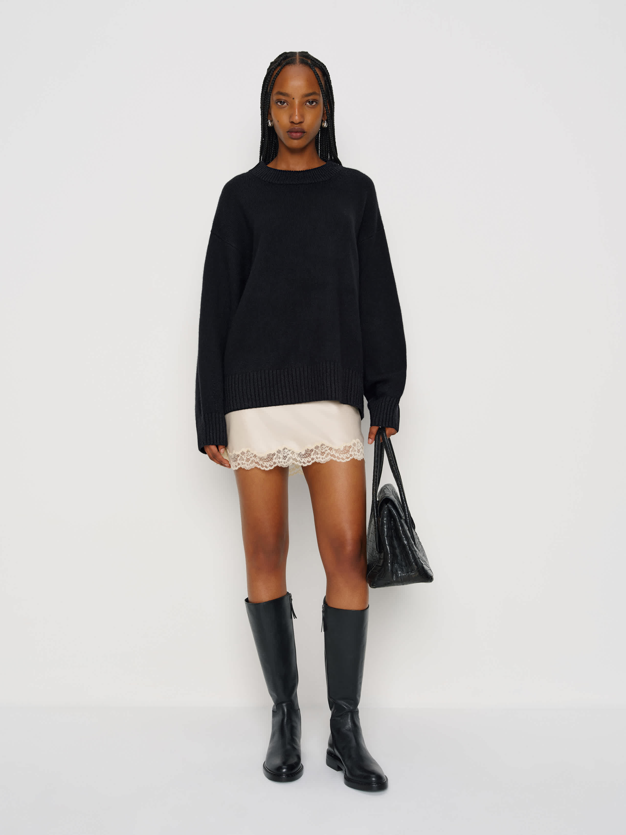 Reformation Cove Cashmere Oversized Crew In Black