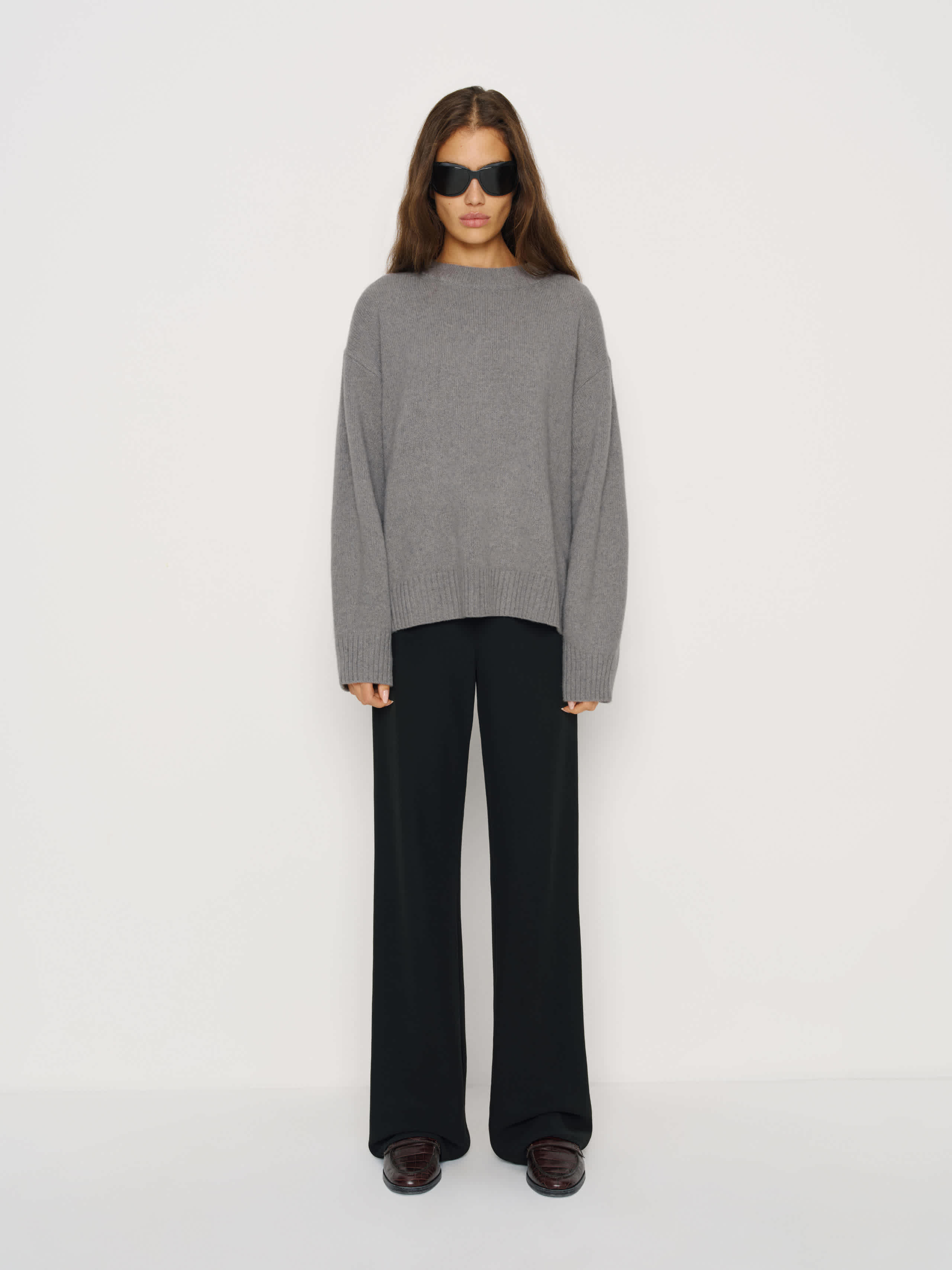 Reformation Cove Cashmere Oversized Crew In Gray