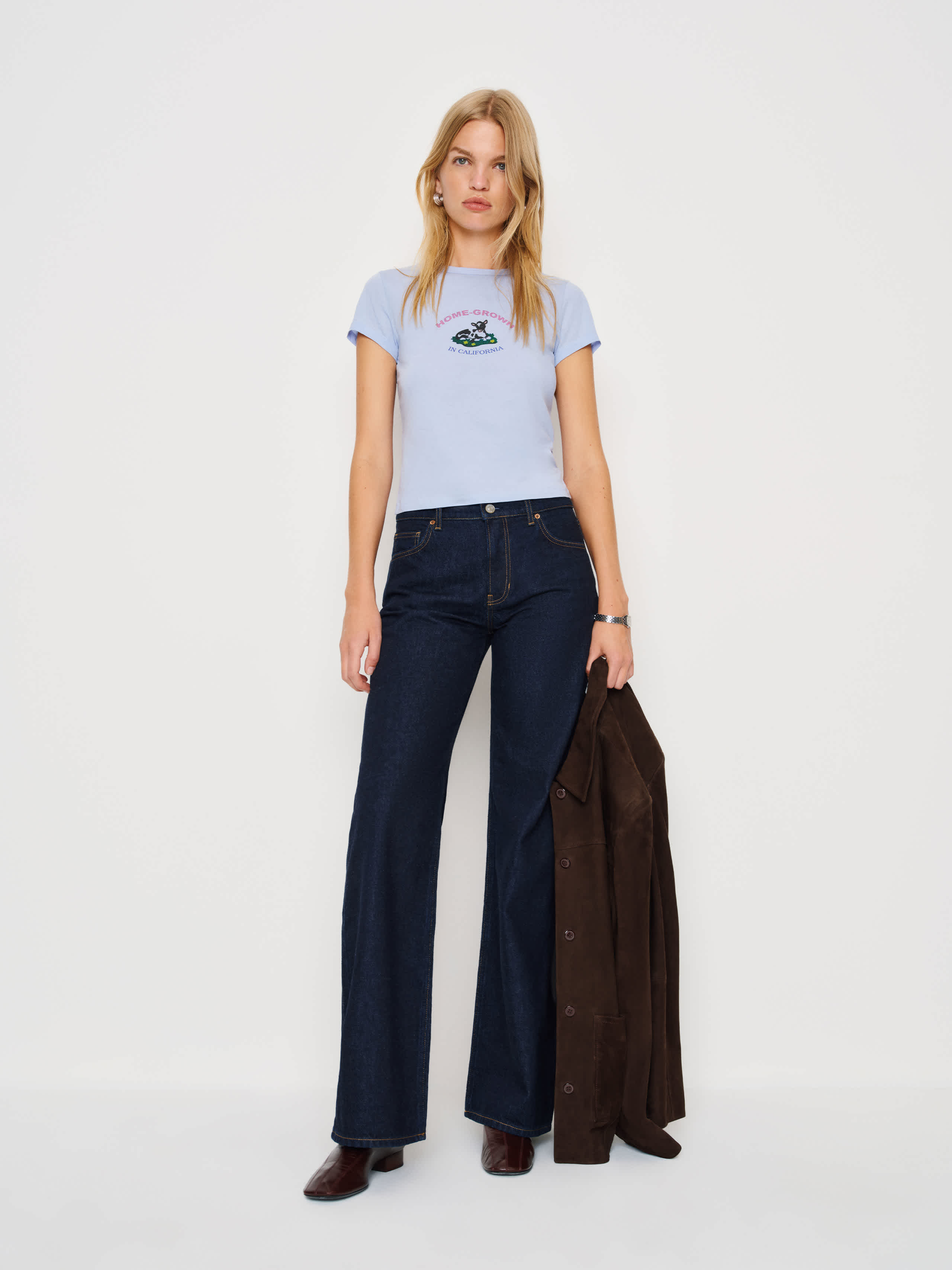 Reformation Max Slim Tee In Blue