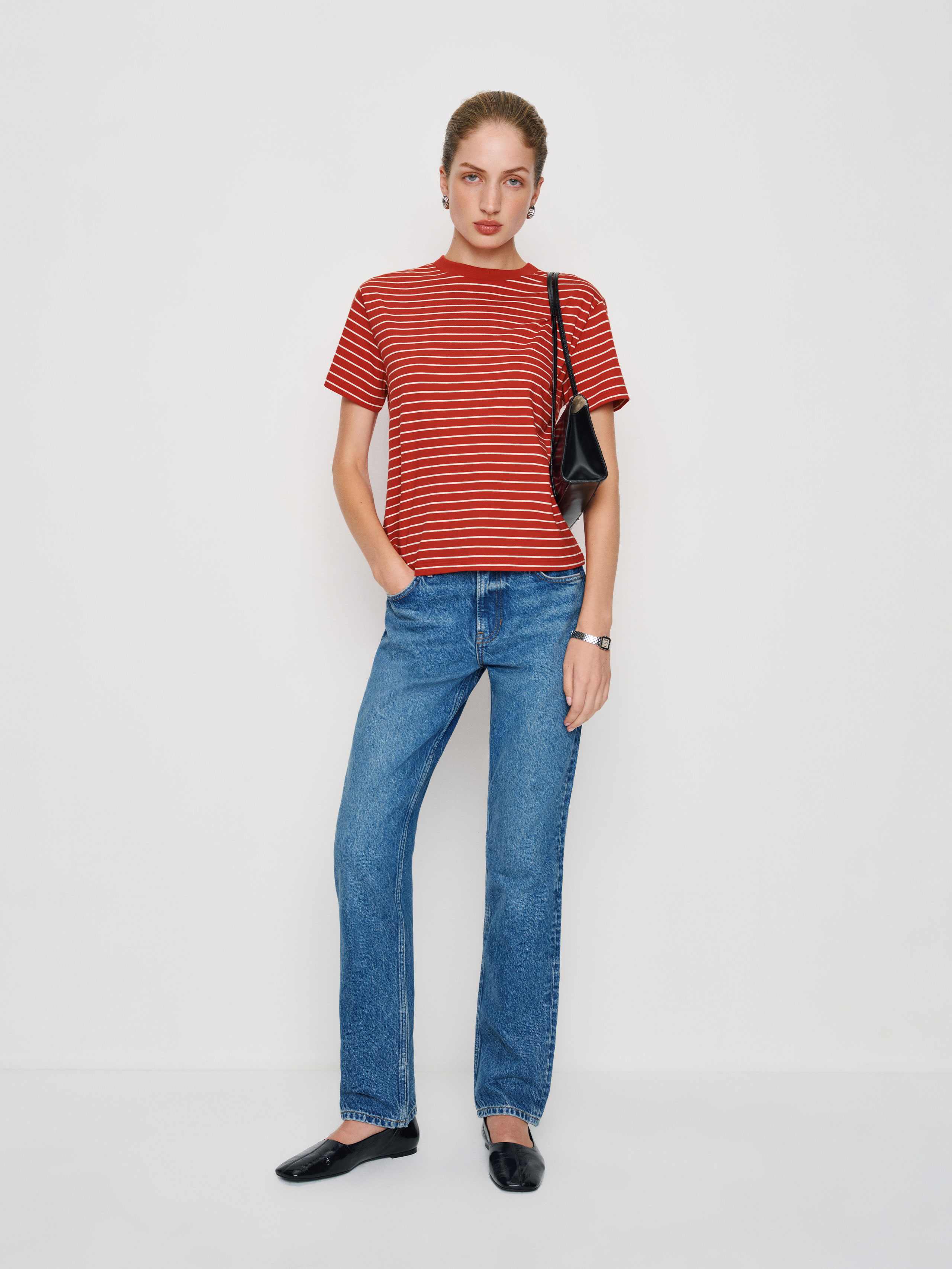Reformation Rowan Crew Tee In Red