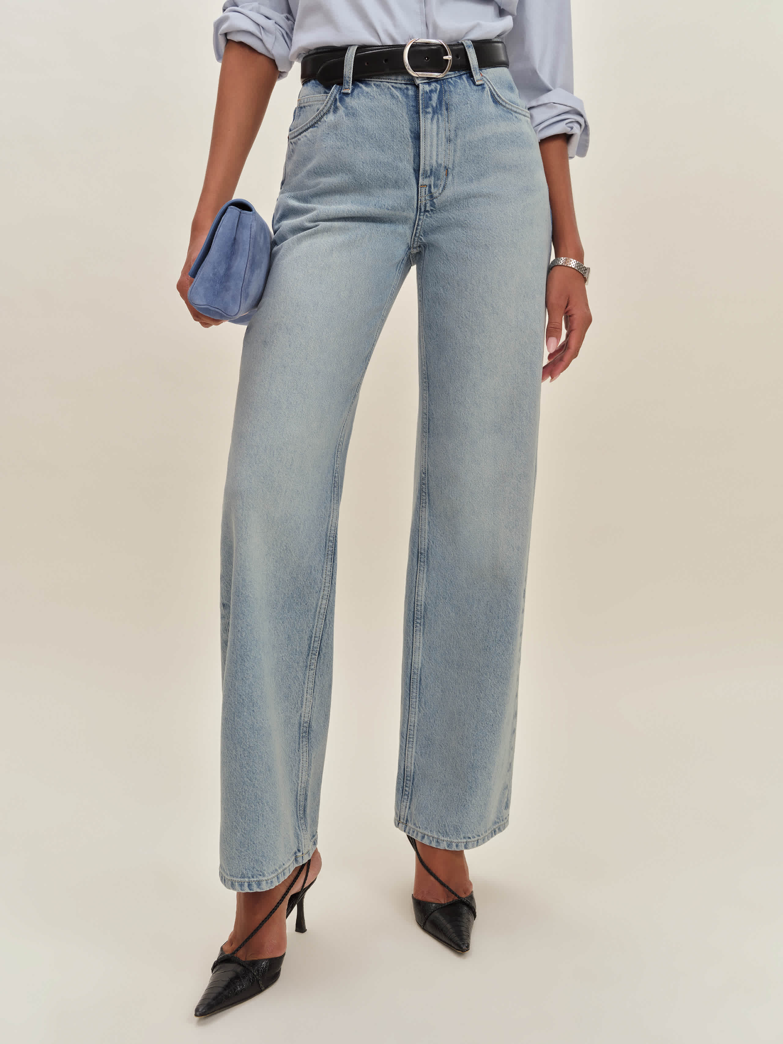 Reformation Morley V-waist Baggy Jeans In Blue