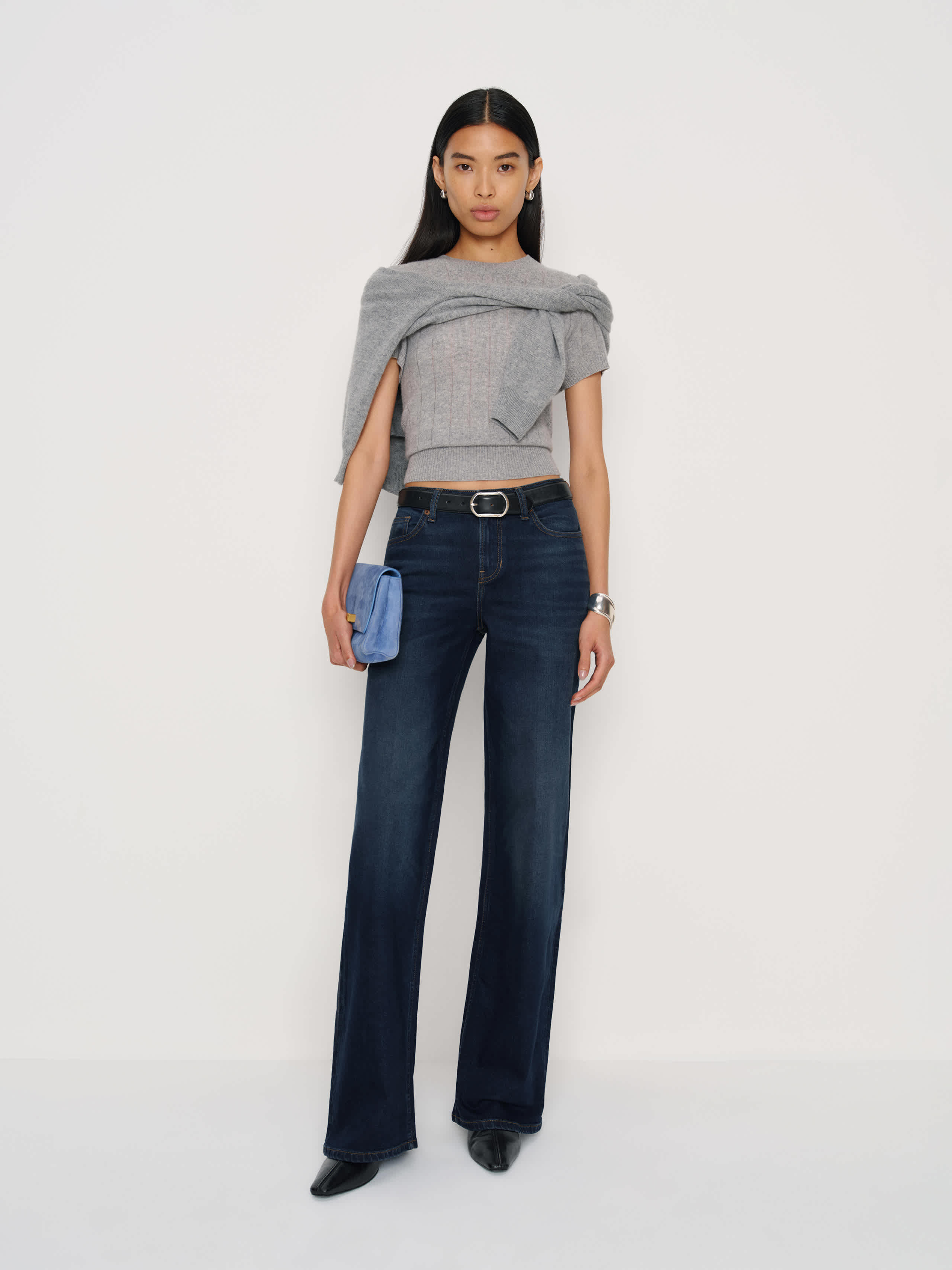 Reformation Greta Super Stretch Low Rise Wide Leg Jeans In Blue