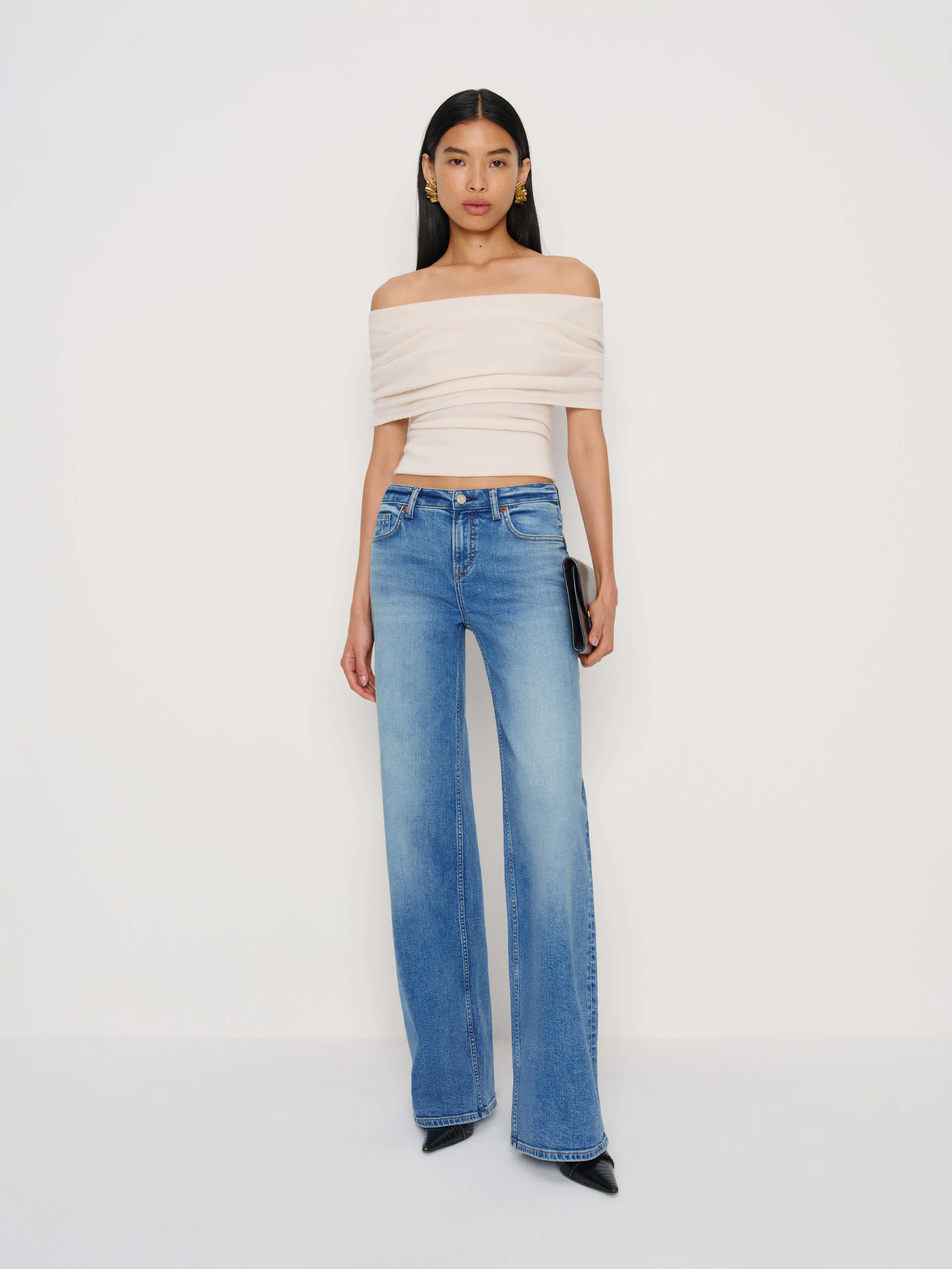 Reformation Greta Super Stretch Low Rise Wide Leg Jeans In Blue