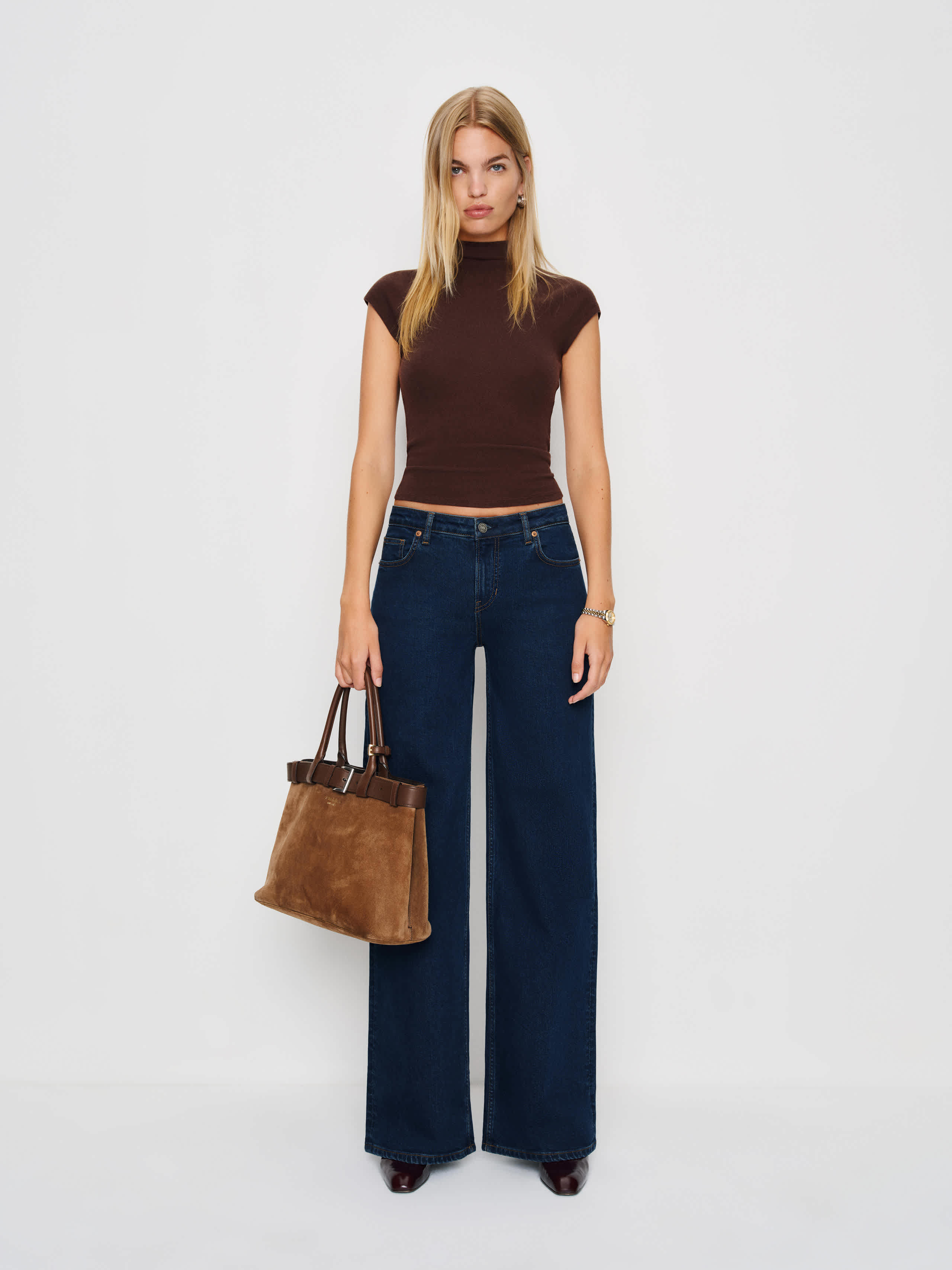 Reformation Greta Super Stretch Low Rise Wide Leg Jeans In Blue