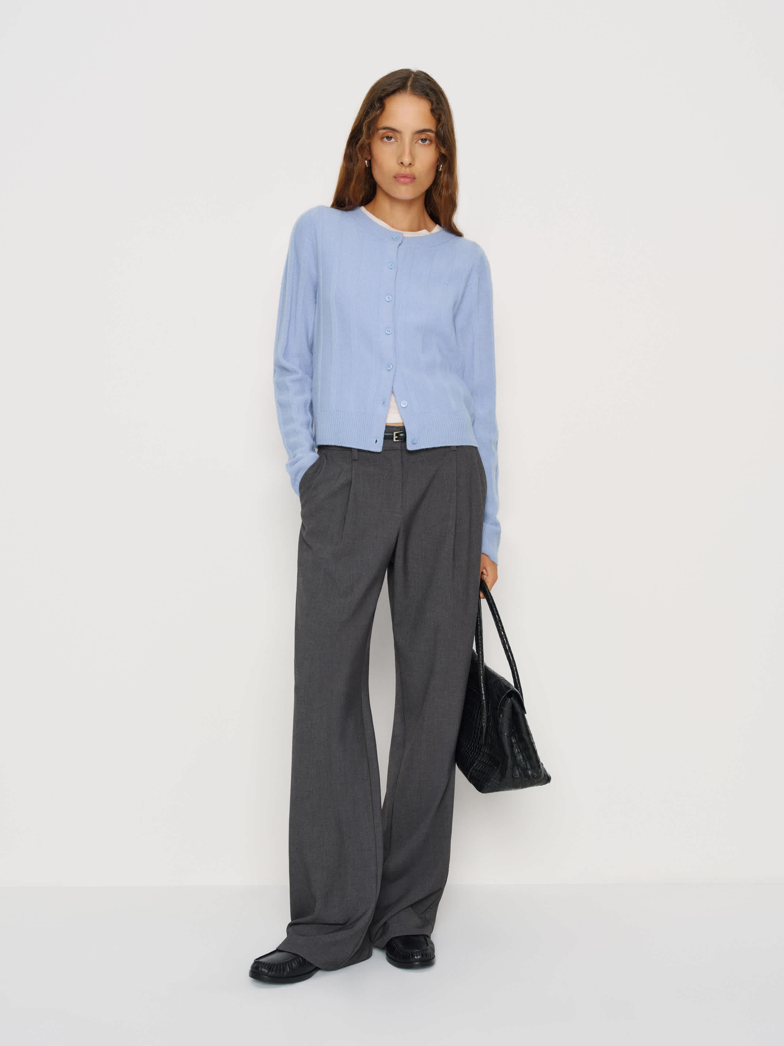 Reformation Hannah Crew Cardigan In Blue