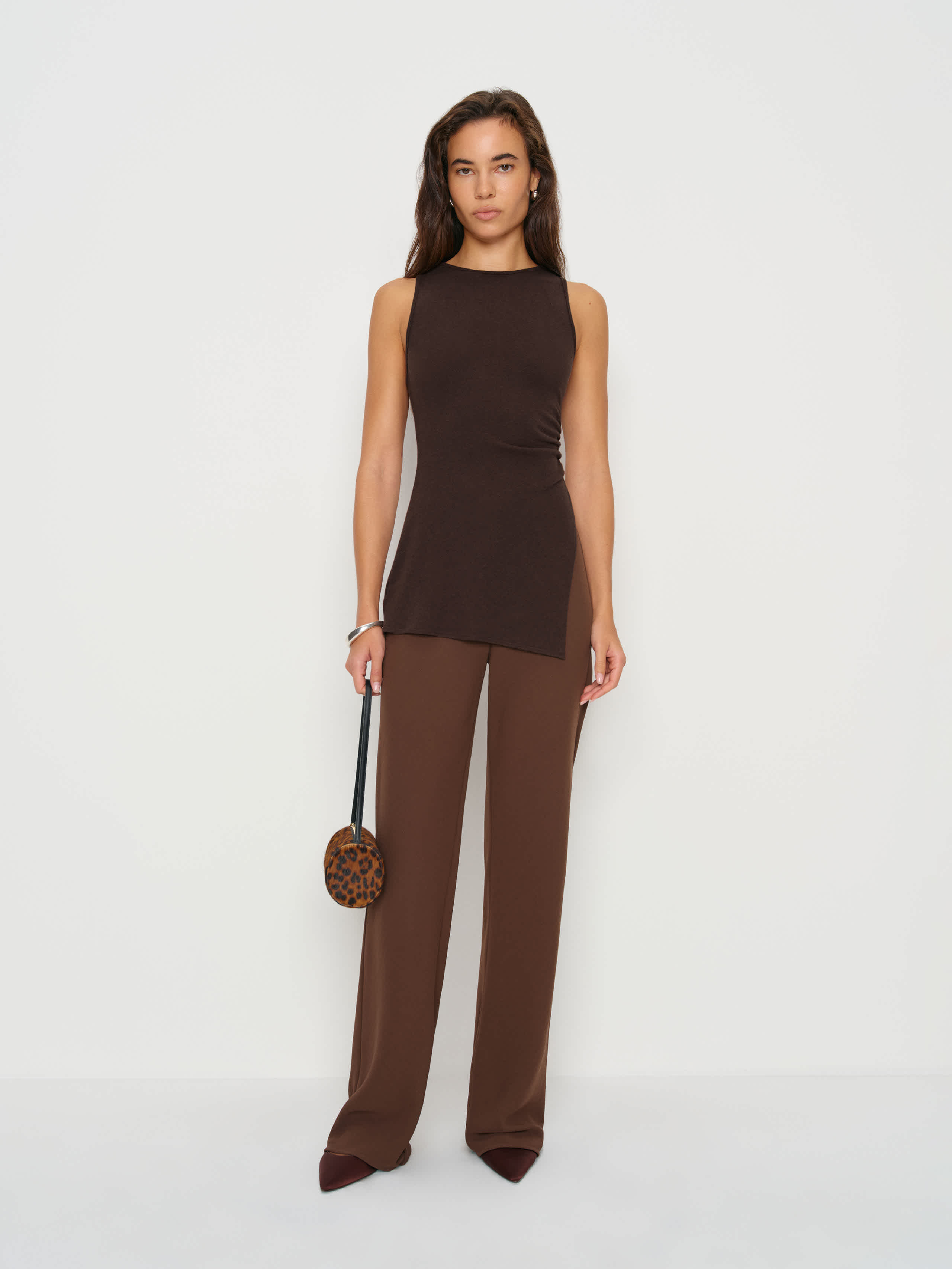 Reformation Gale Mid Rise Bias Pant In Brown