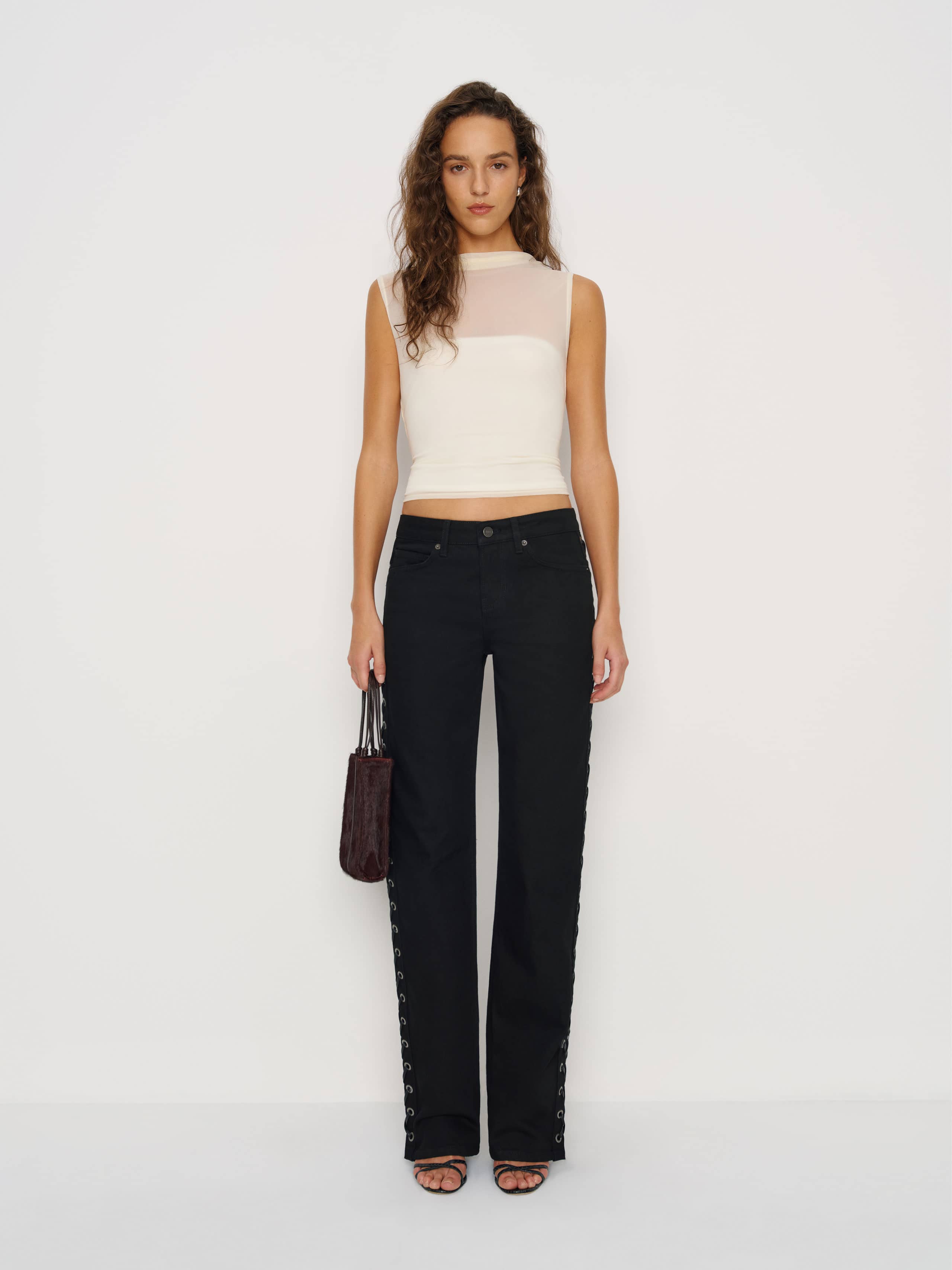 Reformation Charlee Low Rise Straight Leg Jeans In Black