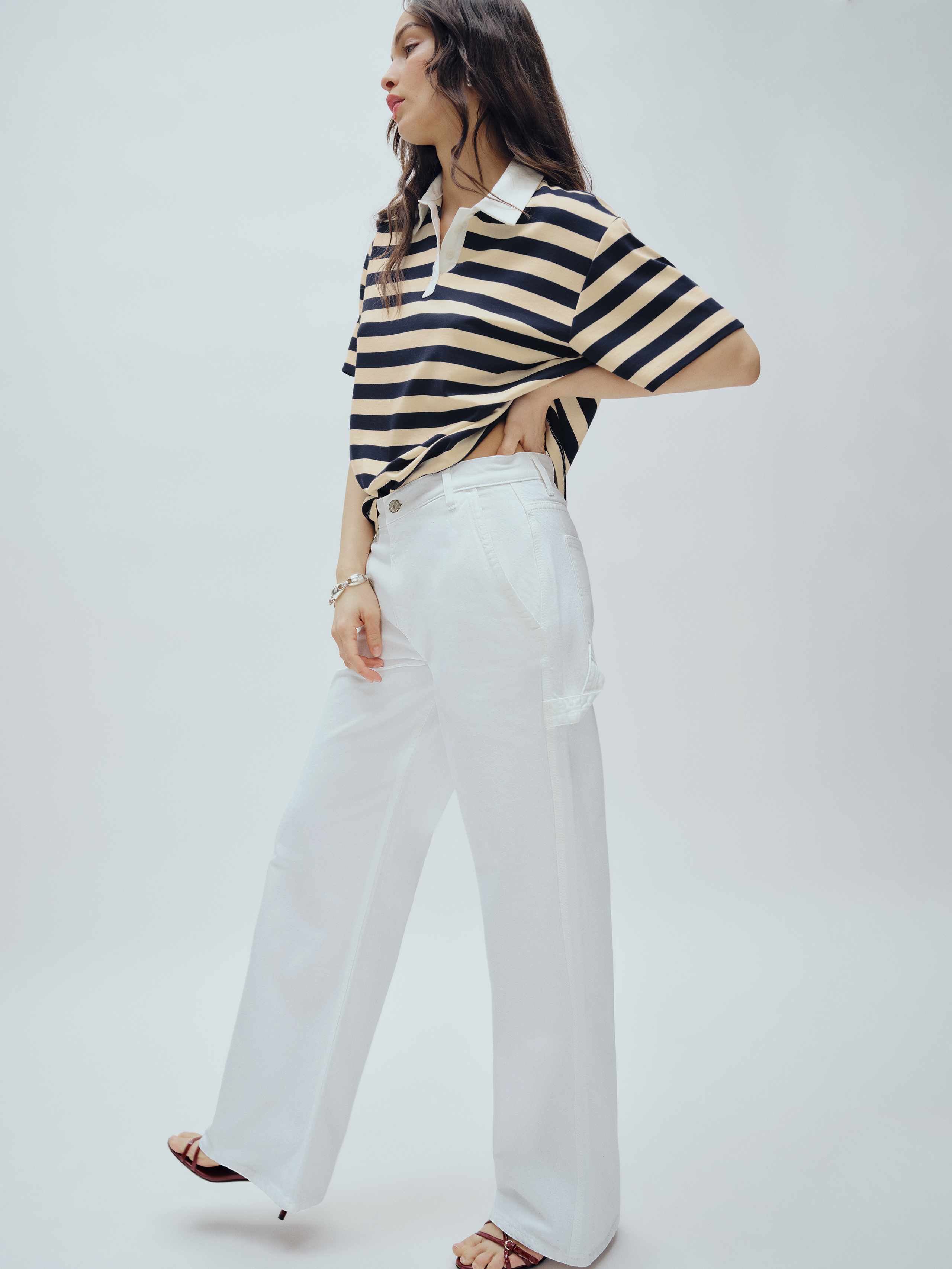 Reformation Diego Mid Rise Baggy Utility Jeans In Ivoire