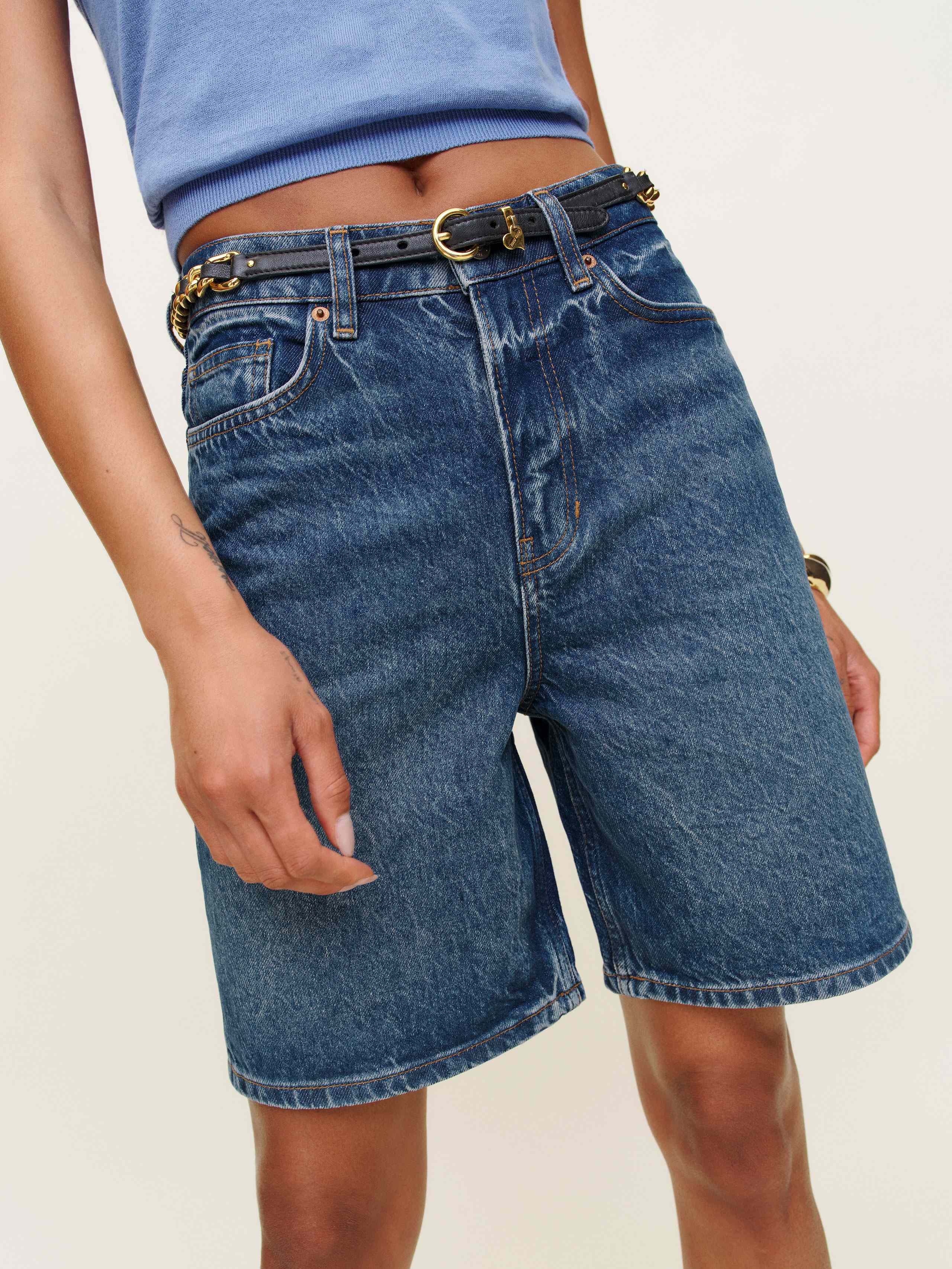 Reformation Hale High Rise 8" Jean Shorts In Lanier