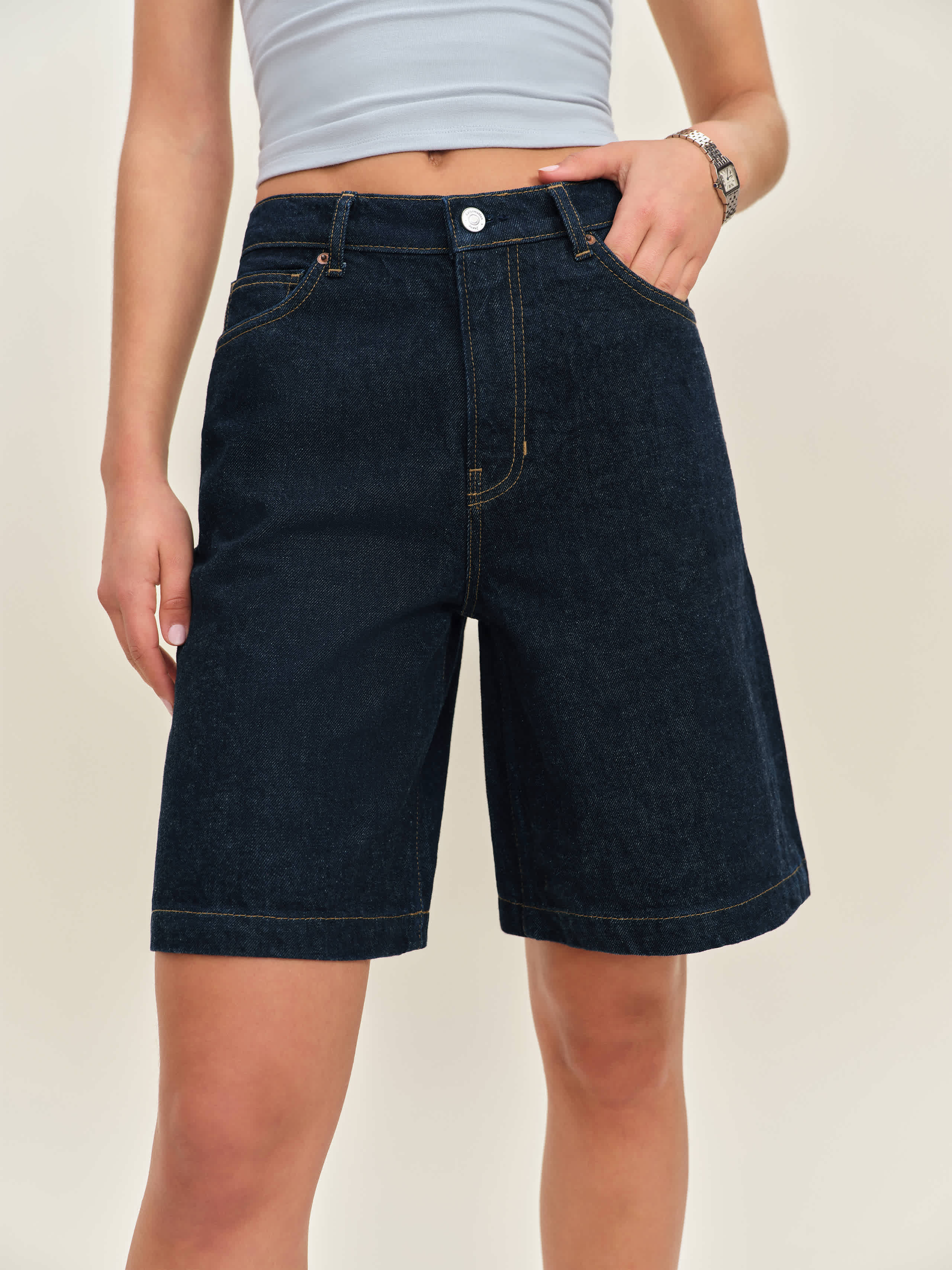 Reformation Vera Mid Rise 10" Trouser Jean Shorts